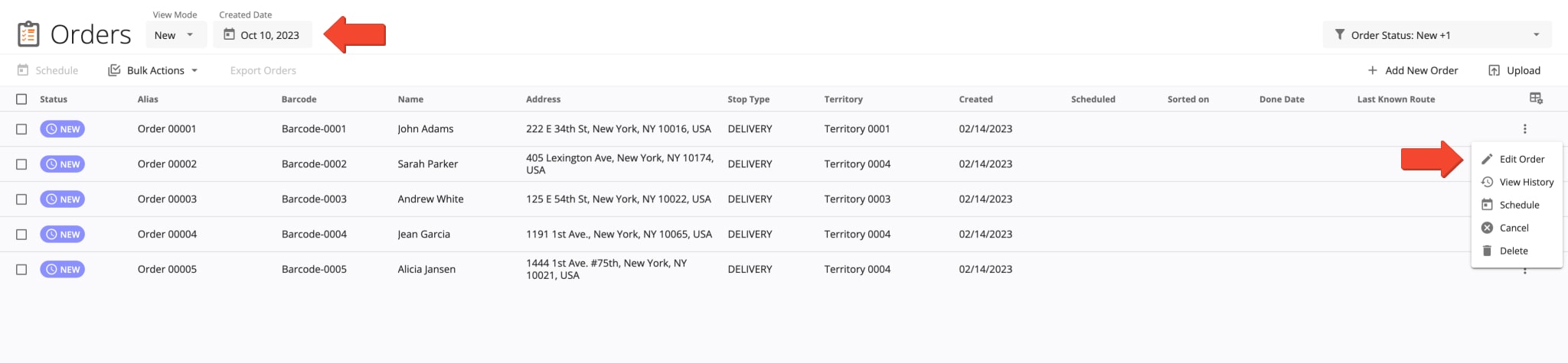 Uploaded orders are assigned the New order statuses, and the Custom Data in orders can be managed by editing orders.