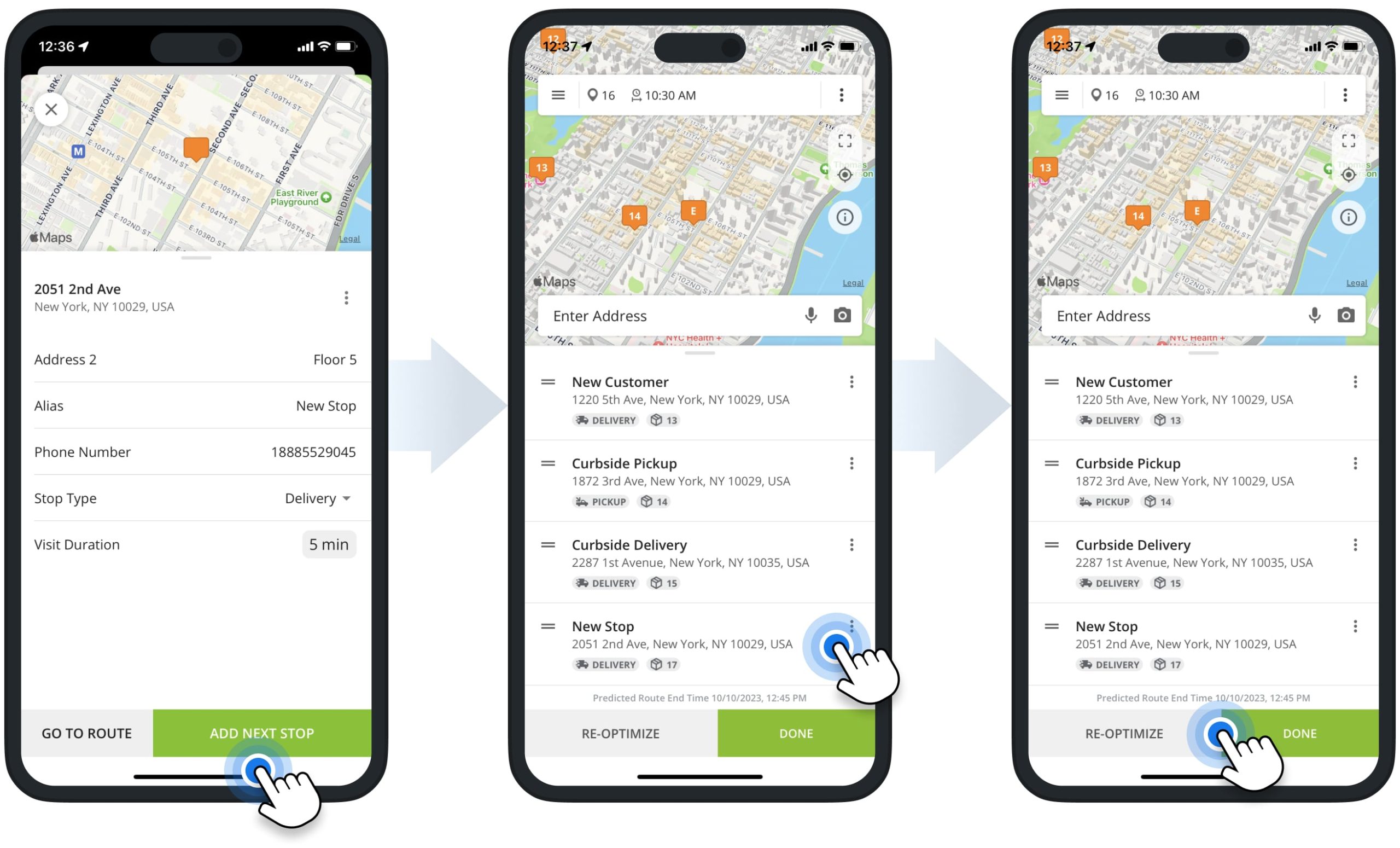Adding stops to planned routes with address autocomplete and geocoding using Route4Me's iPhone Route Planning app.