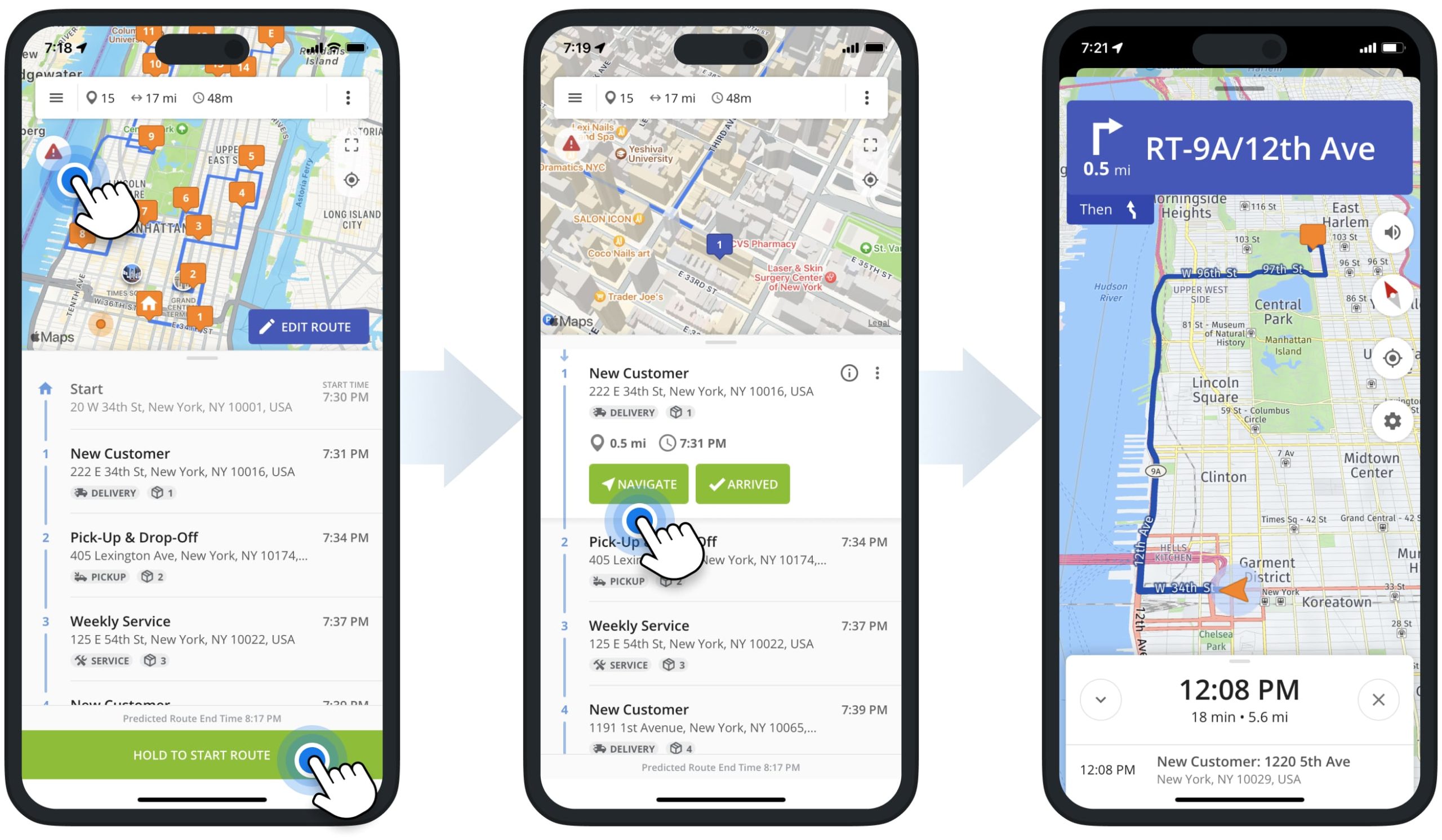 Using offline GPS route navigation for navigating multi-address routes without an internet connection on Route4Me's iPhone Route Planner app.