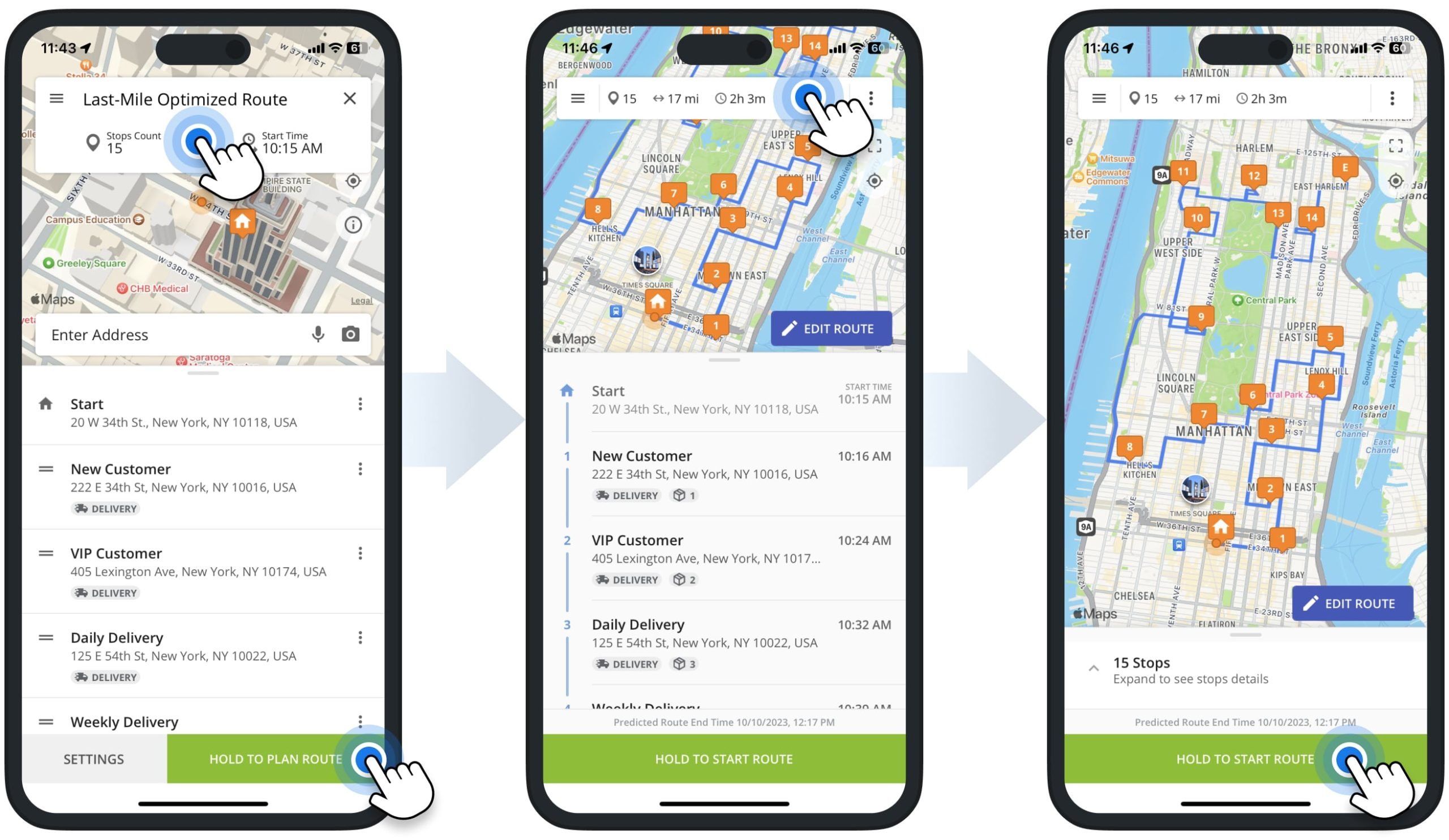 Optimizing multi-address route and sequencing multiple stops on Route4Me's iPhone Route Planning app.