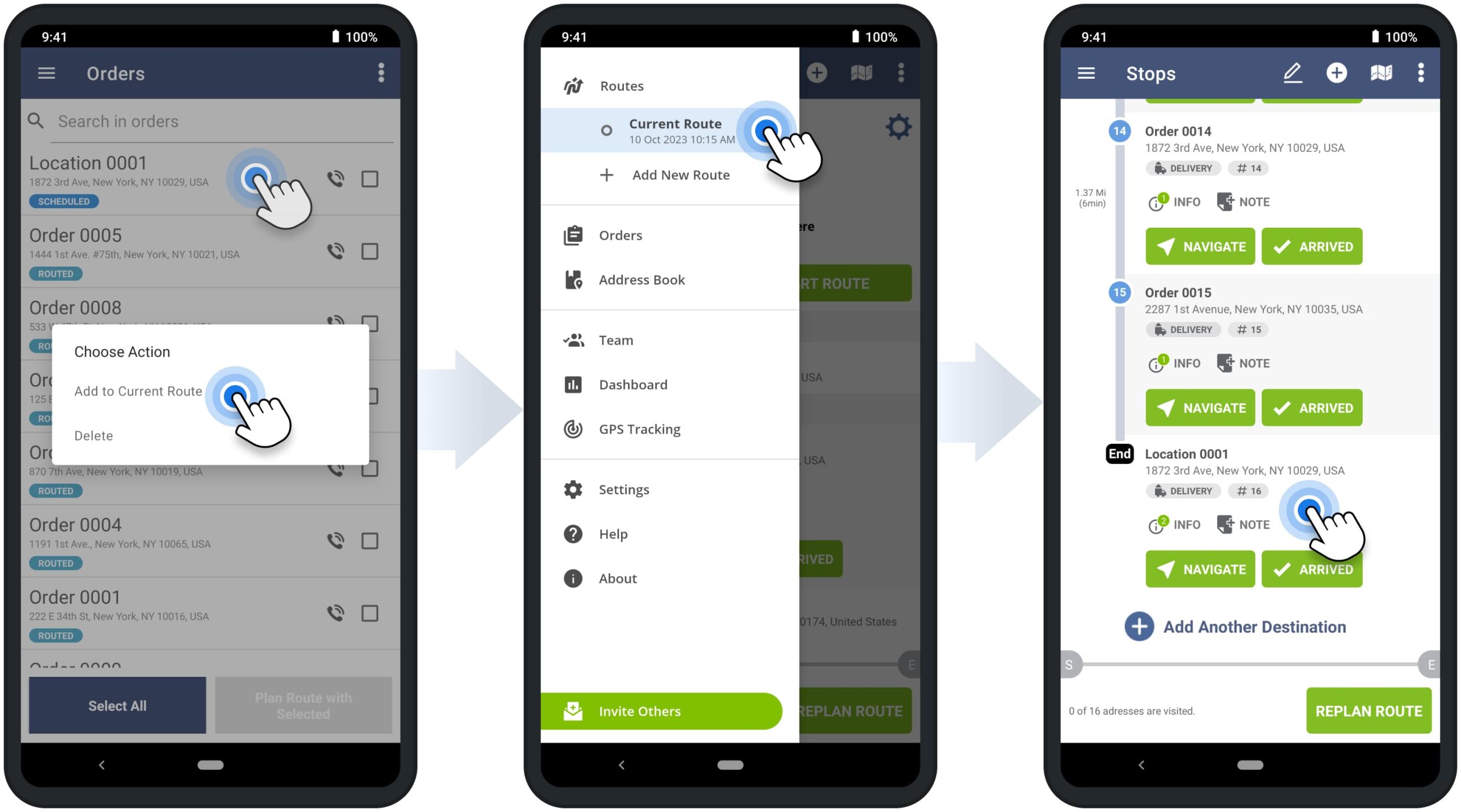 Insert orders into planned and optimized last-mile routes using Route4Me's Android Multi-Address Route Planning app.