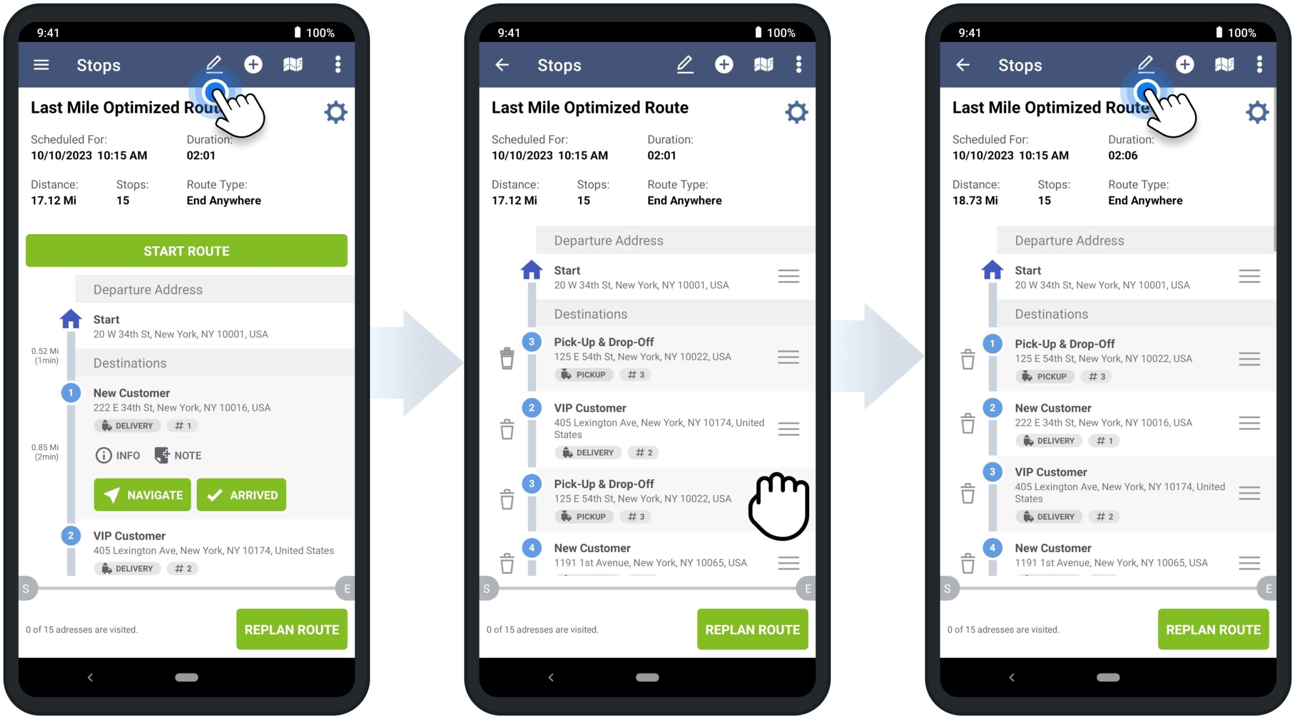 Change address sequence or resequence routes using Route4Me's Android route planner app for drivers.