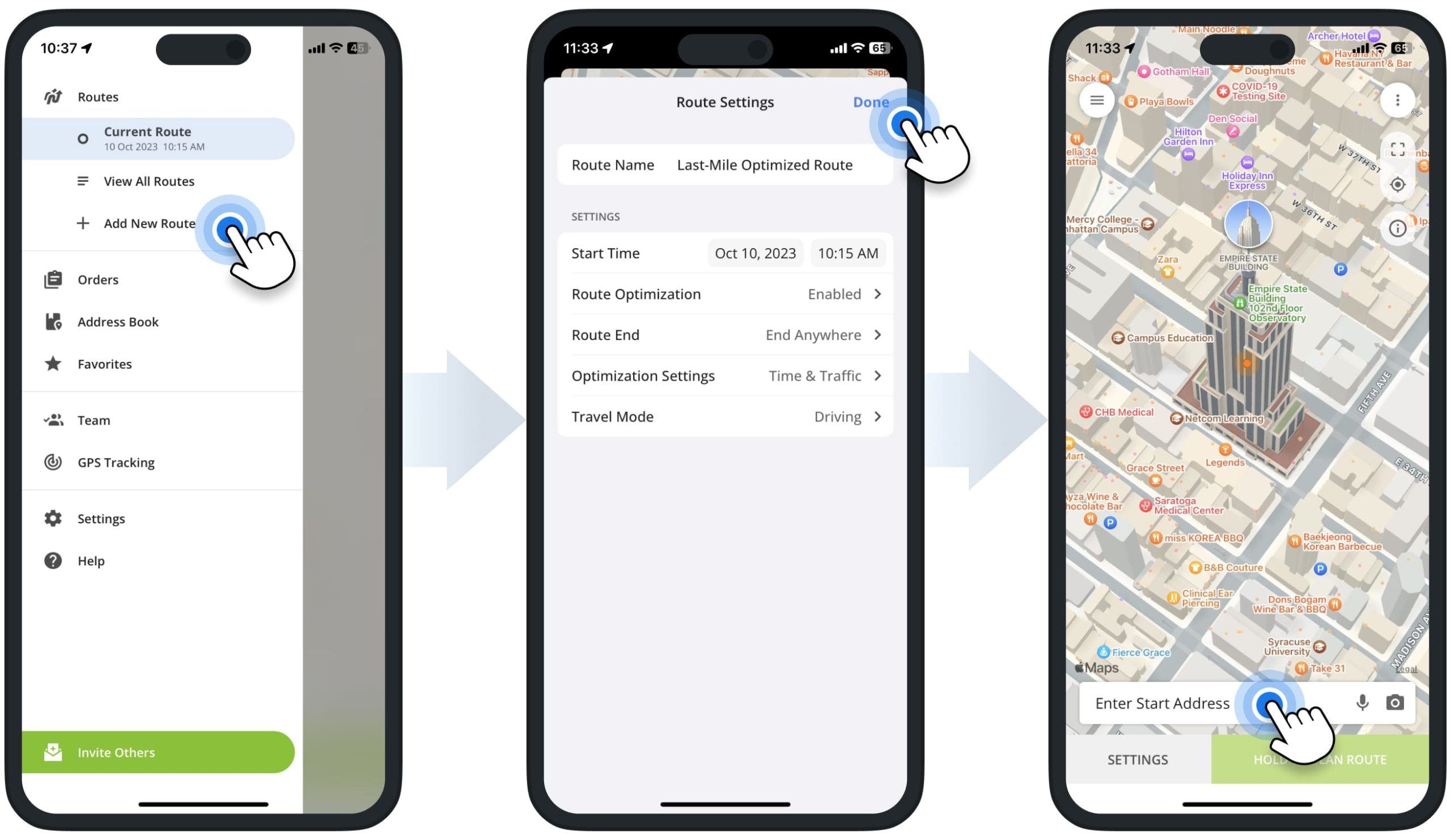 Planning a new route on Route4Me's iPhone Route Planner app and adjust the multi-stop route optimization settings.