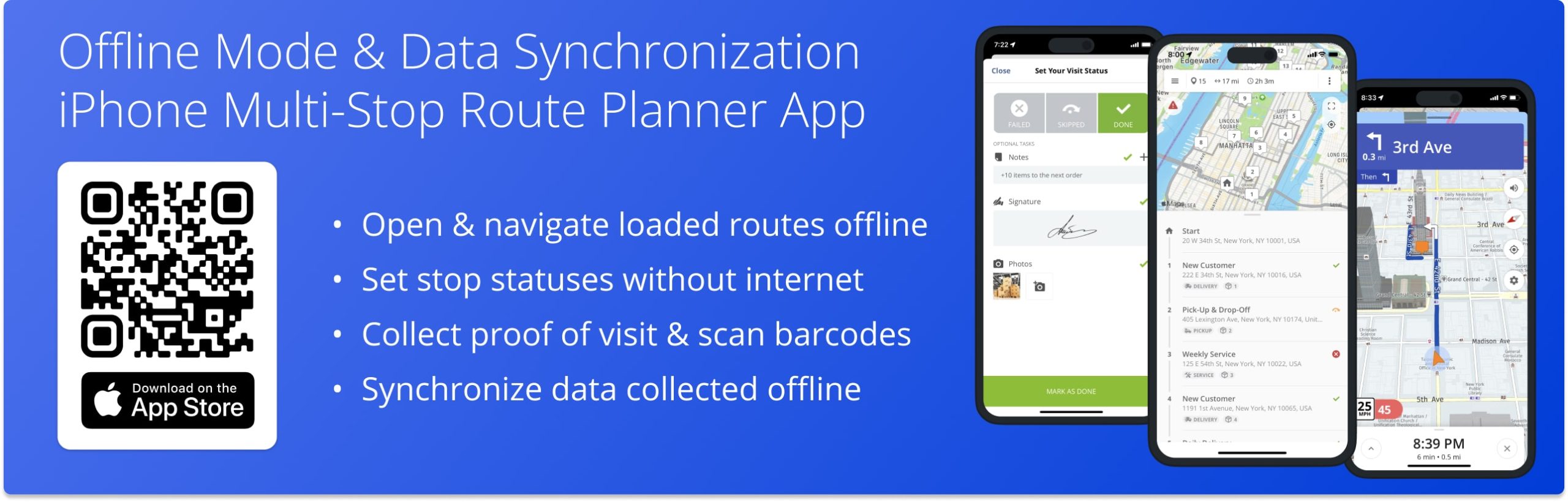 Offline Mode on Route4Me's Mobile Route Planner app for navigating routes and collecting proof of visit without an internet connection.