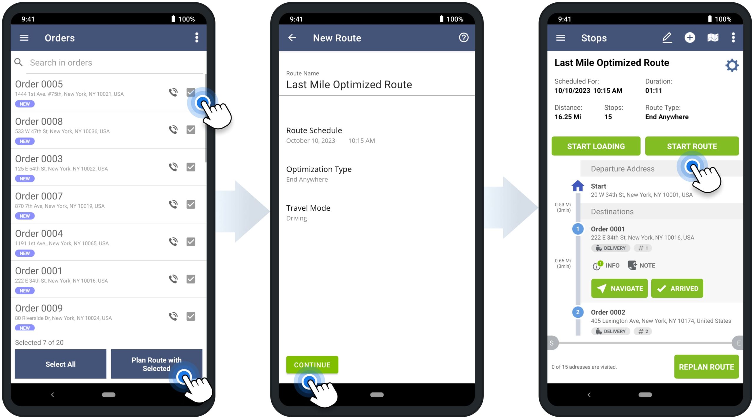 Optimize routes and sequence order addresses on Route4Me's Android Multi-Stop Route Planner app.