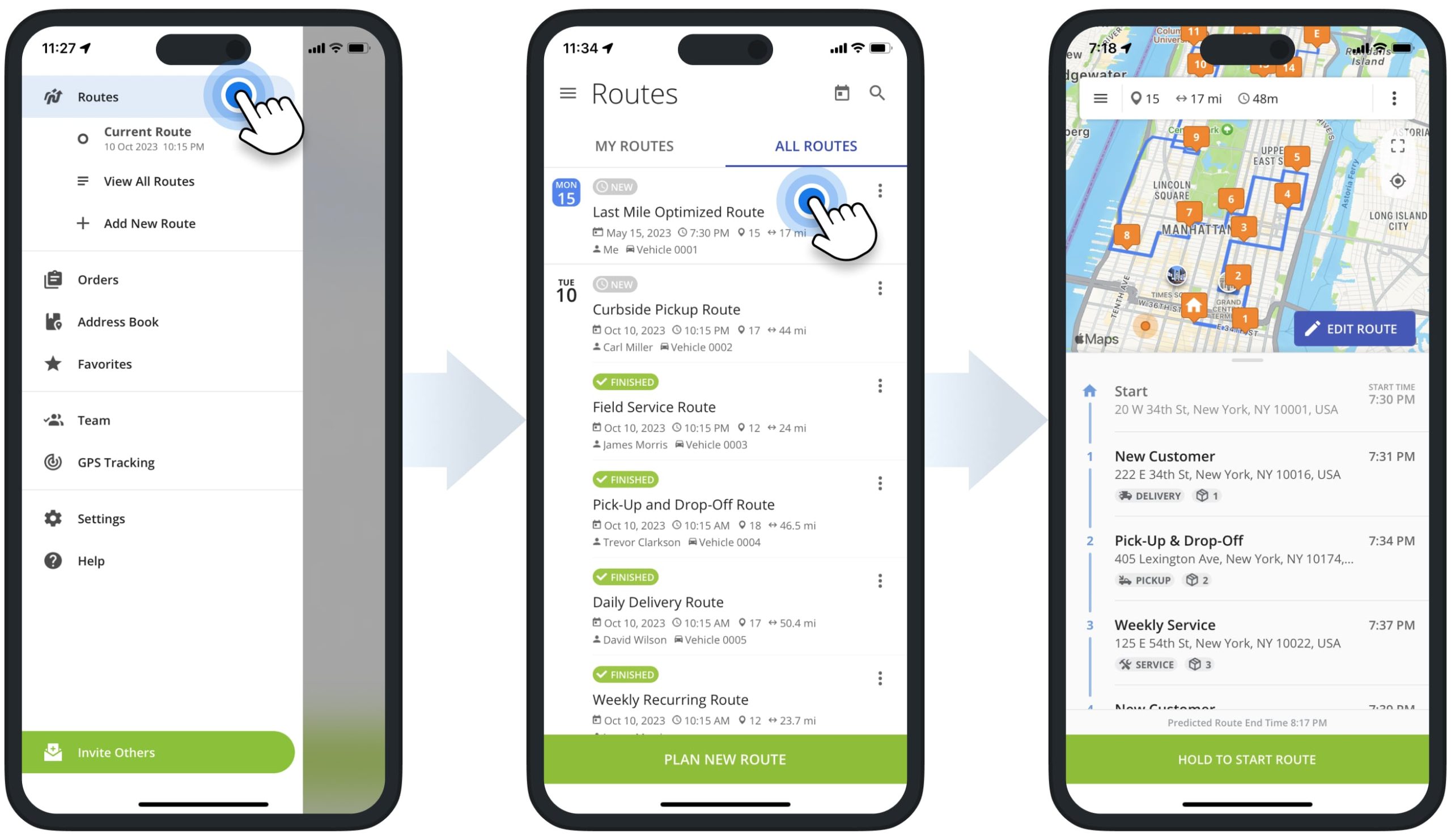 Open and load routes on the Mobile Route Optimization app to navigate and complete routes offline without an internet connection.