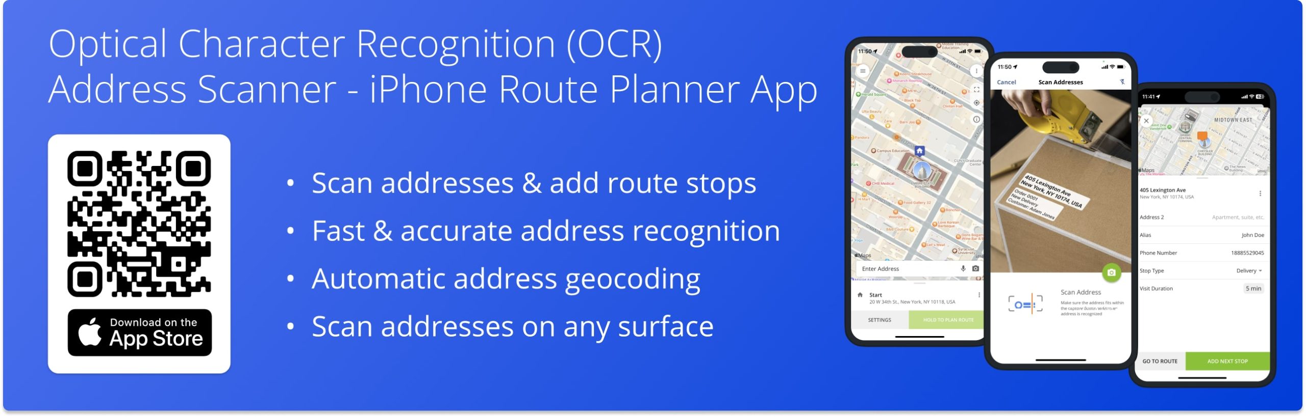 Optical character recognition (OCR) address scanner on Route4Me's iPhone Route Planner app for drivers.