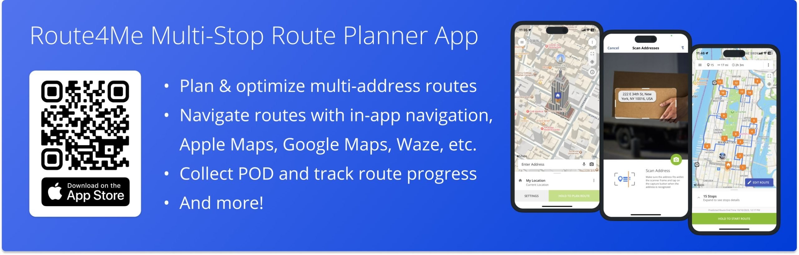 Download Route4Me multi-stop route planner app with in-app route navigation. Collect proof of delivery, proof of service, proof of visit.