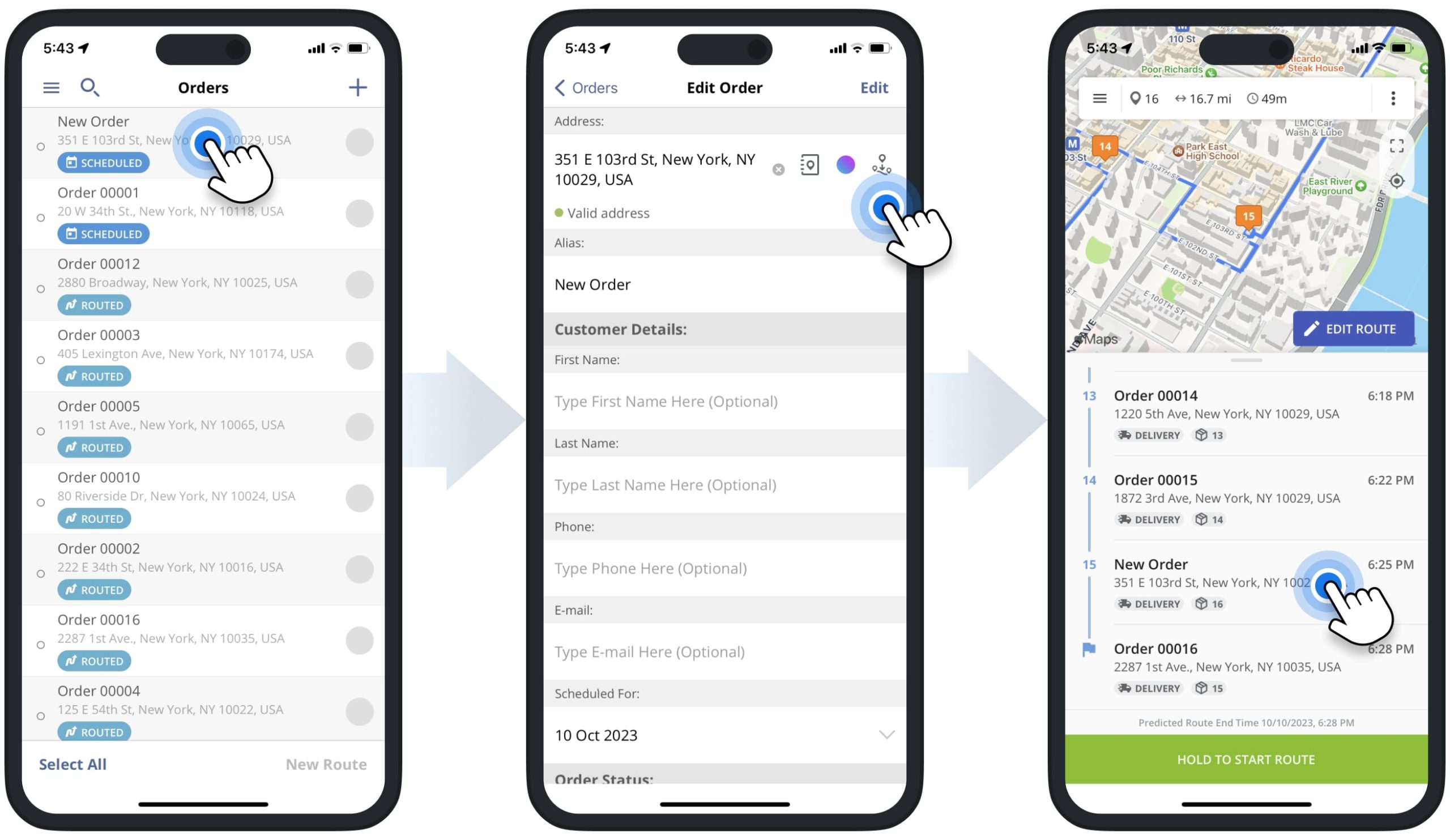 Insert orders into planned and optimized routes using Route4Me's iPhone Route Planning app.