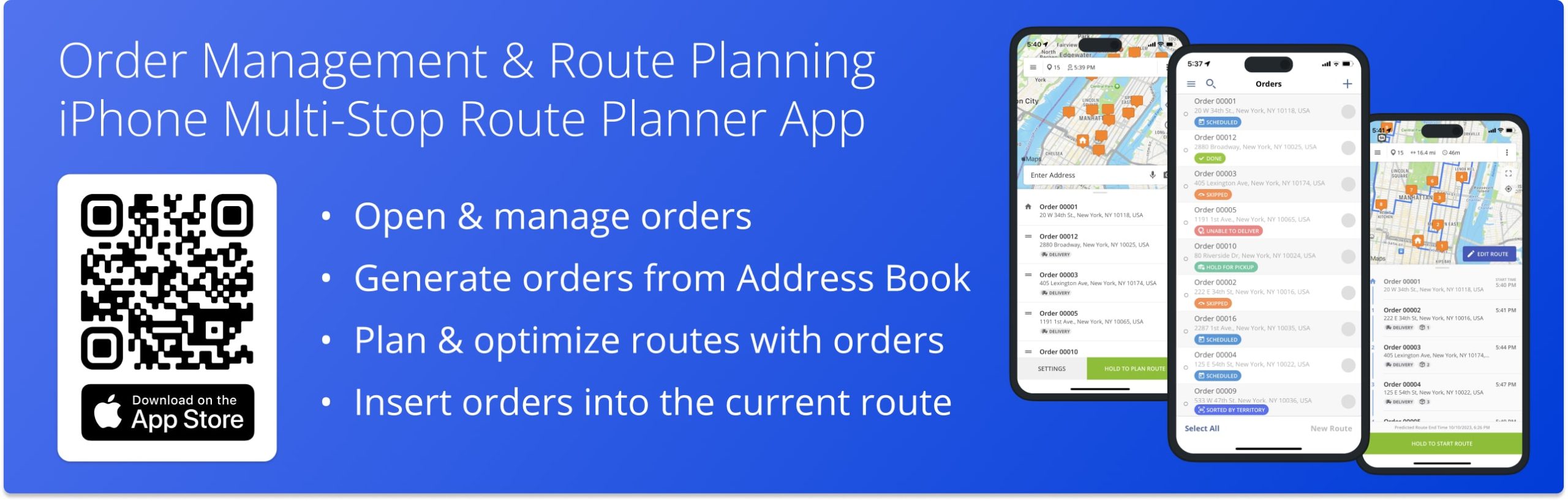 Manage orders, plan and optimize order routes, and insert orders into routes using Route4Me's iPhone Route Planner app.