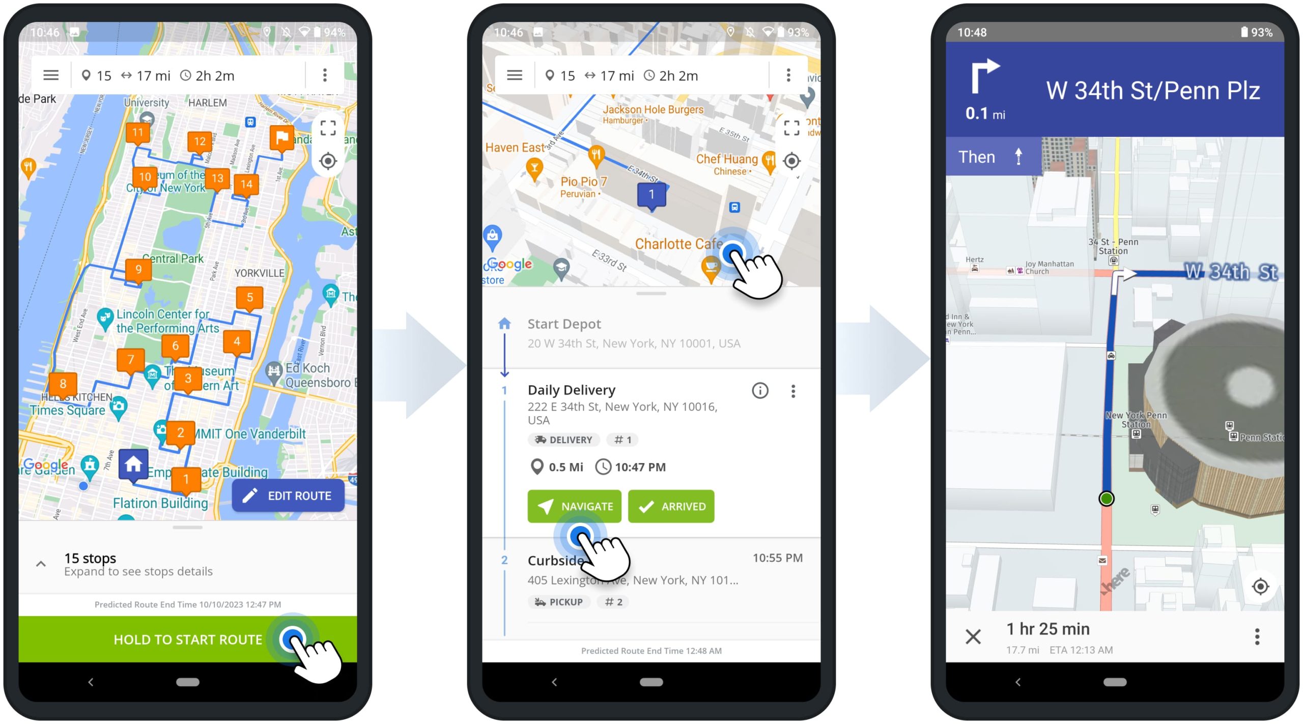 Start and navigate multi-stop sequenced routes using Route4Me's Android Multi-Address Route Planner app for drivers.