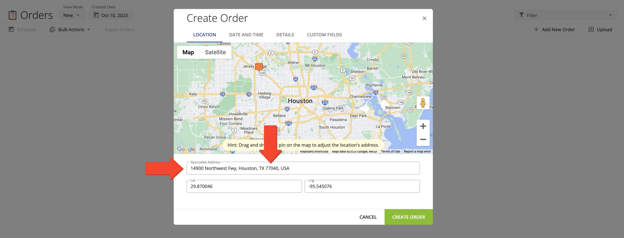 Orders in Route4Me's Delivery Management System have a geocoded address with a valid address ZIP code.