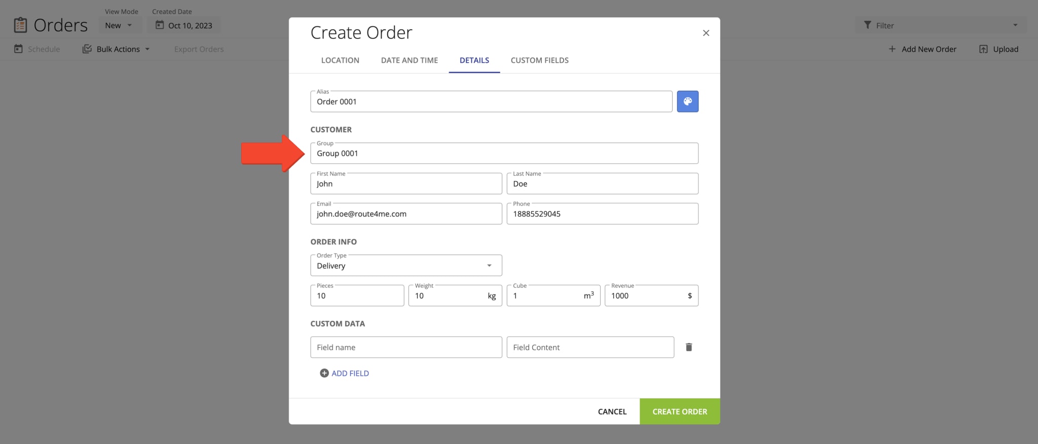 Adding unique and custom Order Group IDs to orders in Route4Me's Order Delivery Management System.