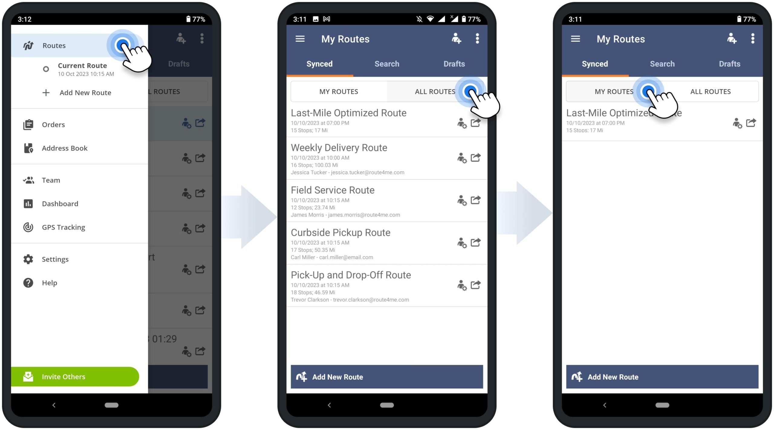 Open assigned and team routes on Route4Me's Android Route Planner app for delivery drivers.