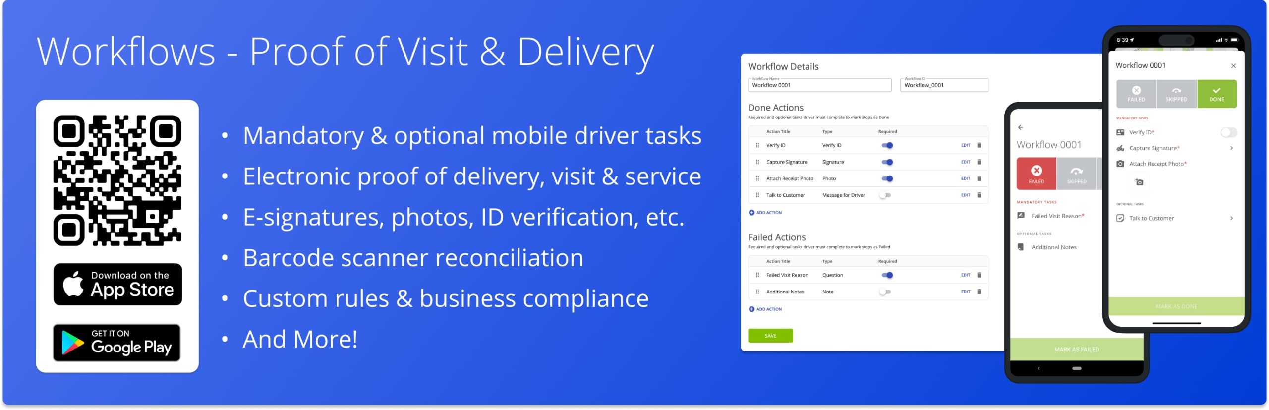 Route4Me Workflows: proof of delivery, visit, and service workflows with mandatory and optional mobile driver tasks.