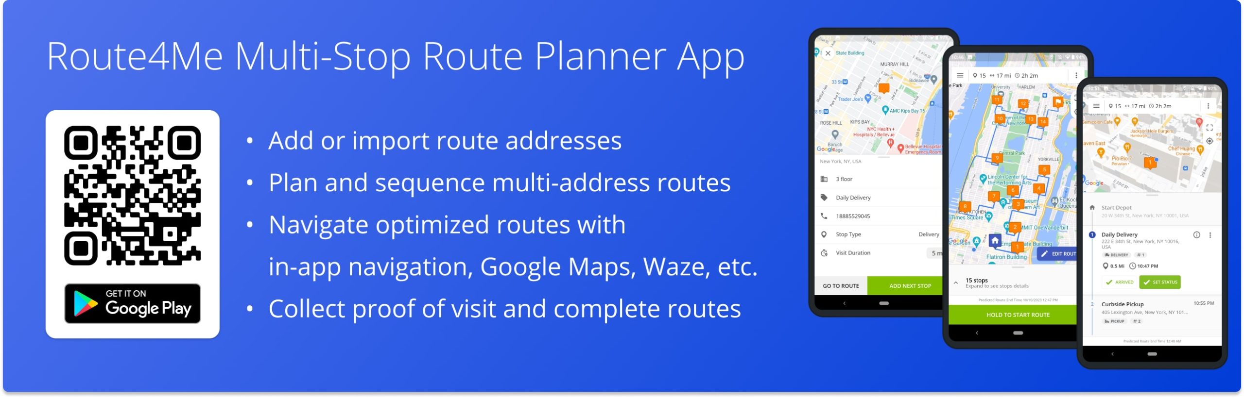 Download and install Route4Me's multi-stop route planner app for delivery drivers on Android phone and tablet.