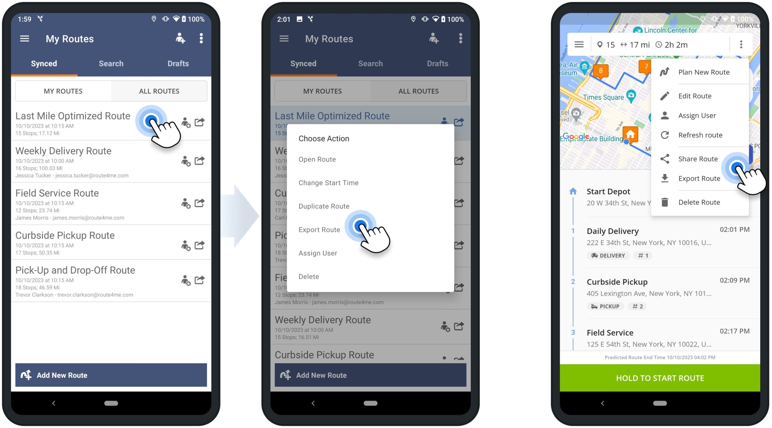 Share routes, duplicate routes, and export routes to an Android phone or tablet using Route4Me's Mobile Route Planner app.