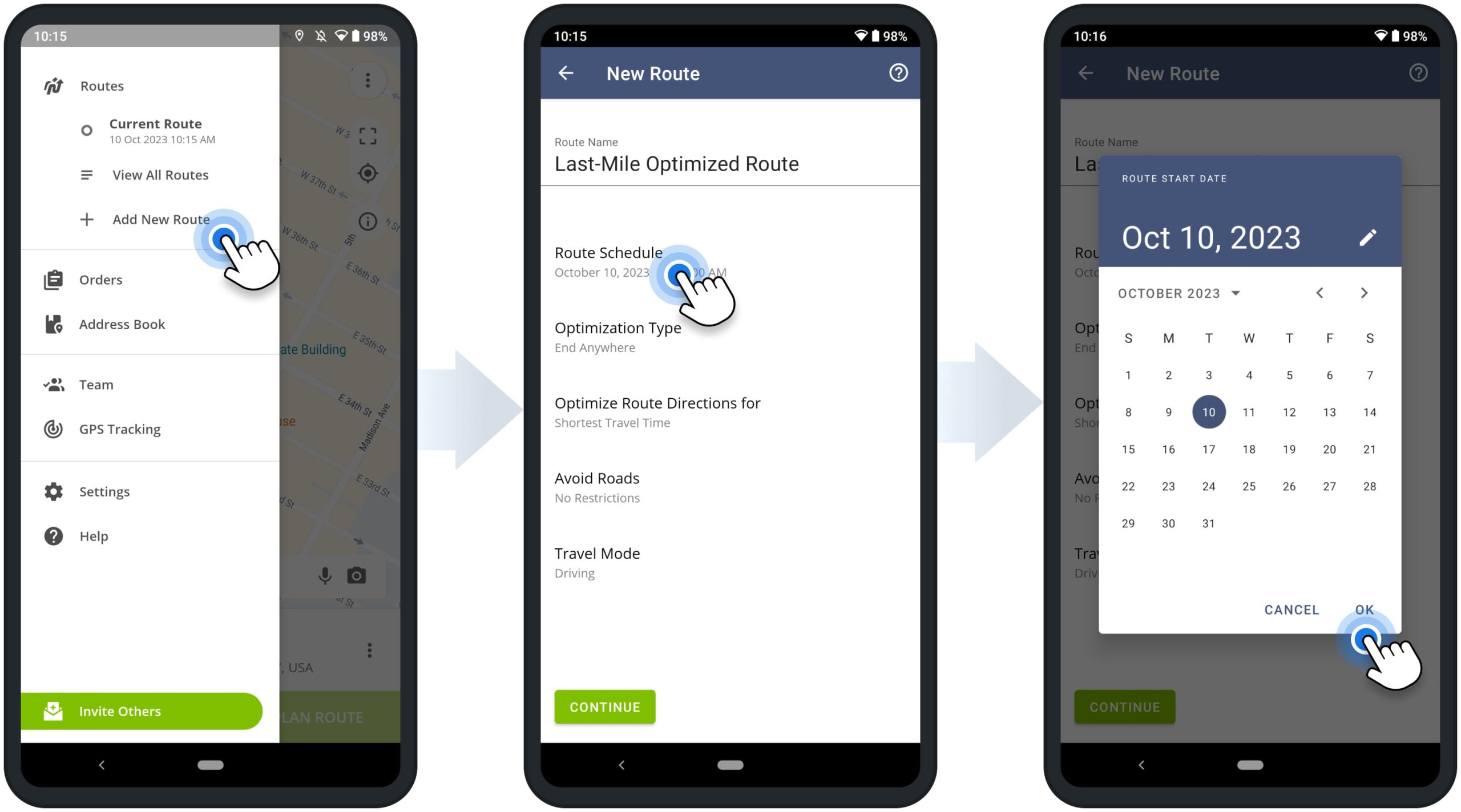 Plan and schedule a new multi-stop route on Route4Me's Android Route Planner app for last-mile drivers.