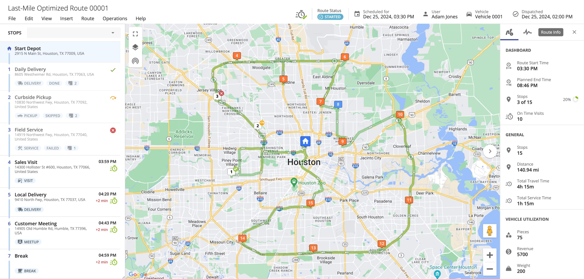 Open, view, and manage planned last-mile routes, track stop and route statuses, route progress, and drivers in real-time using Route4Me's Route Editor.