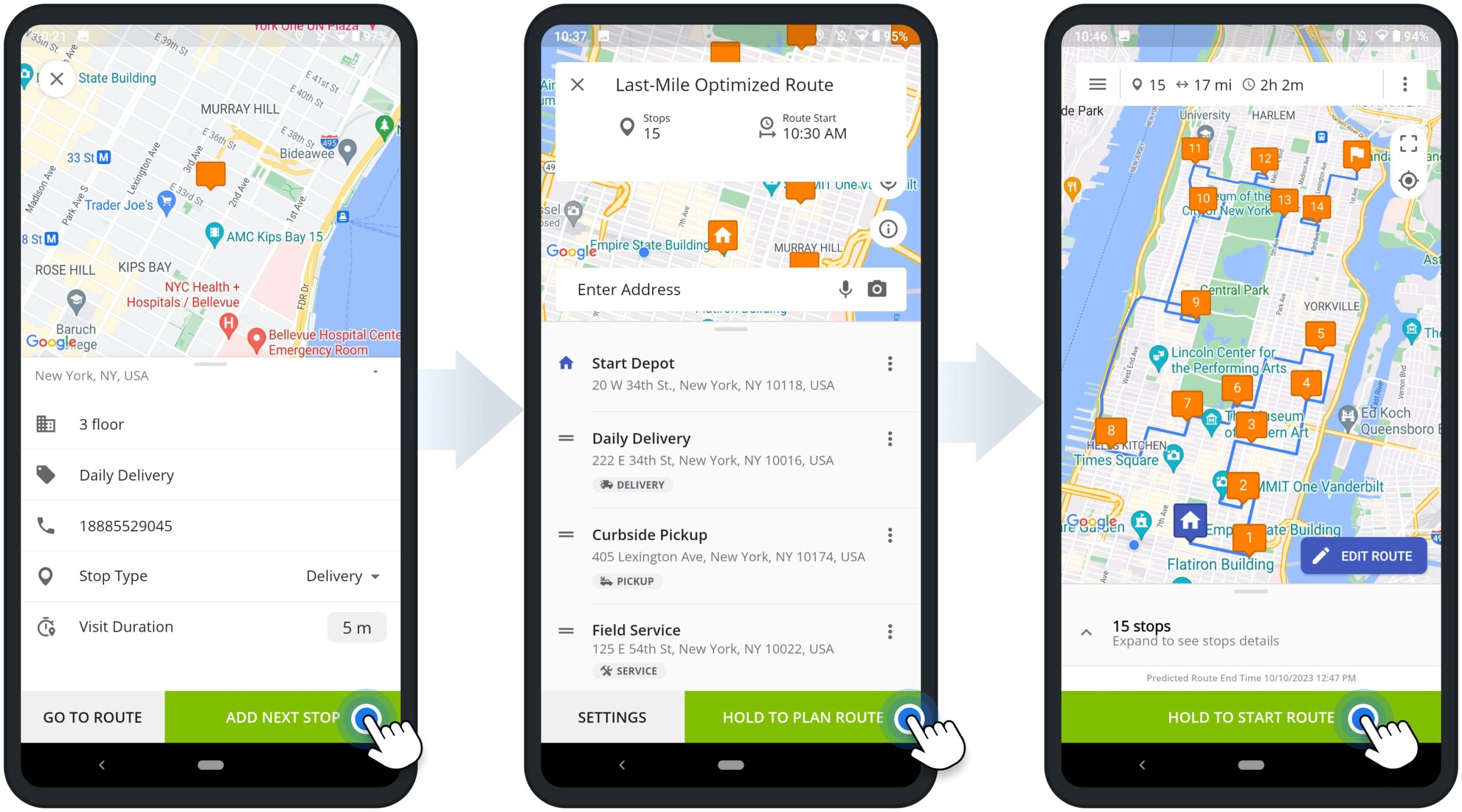 Plan and sequence multi-address routes using Route4Me's Android Route Planner app for last-mile delivery drivers, field service, field sales, etc.