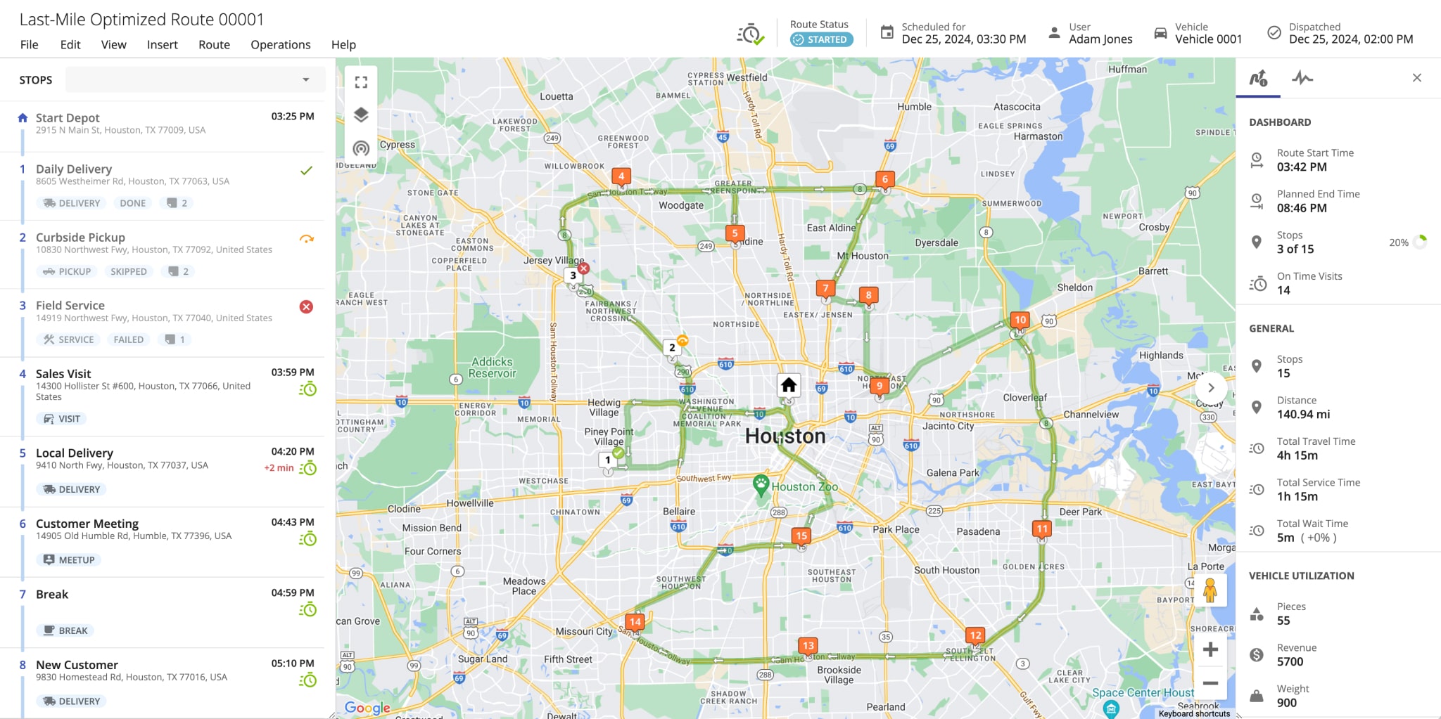 Open and manage individual planned and optimized last mile routes in Route4Me's Route Editor.