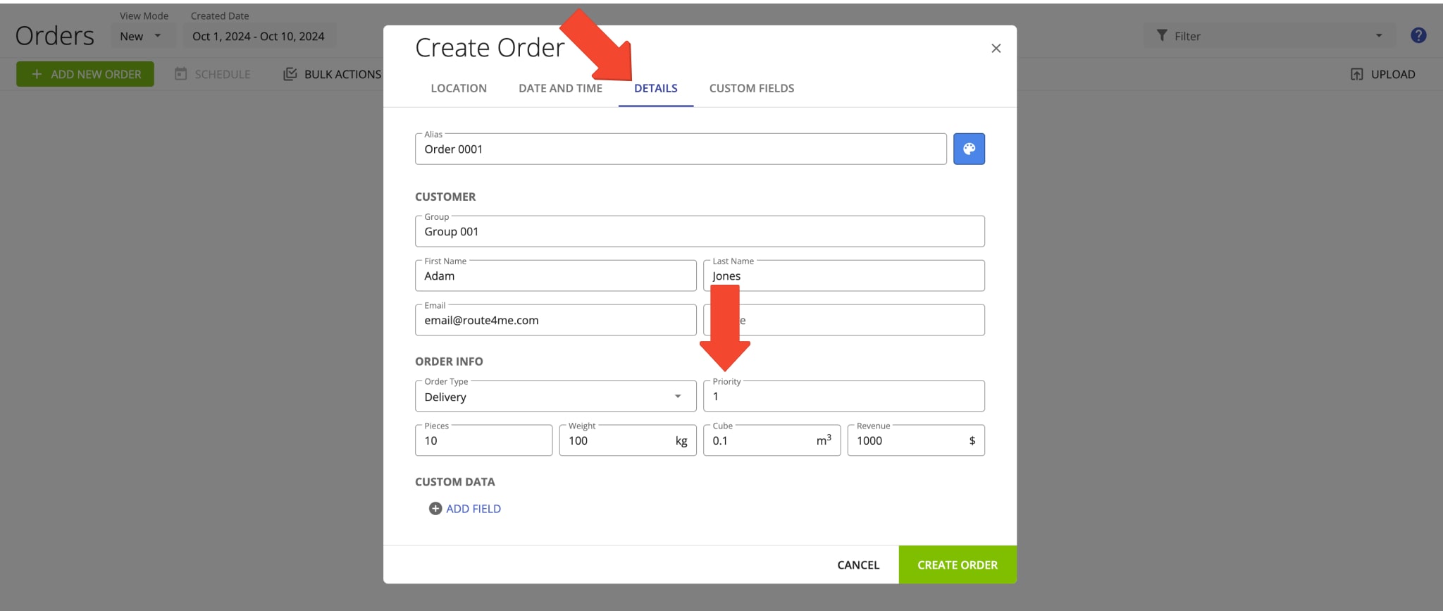 Add priority to orders to plan and optimize last mile routes with prioritized delivery orders and visits.