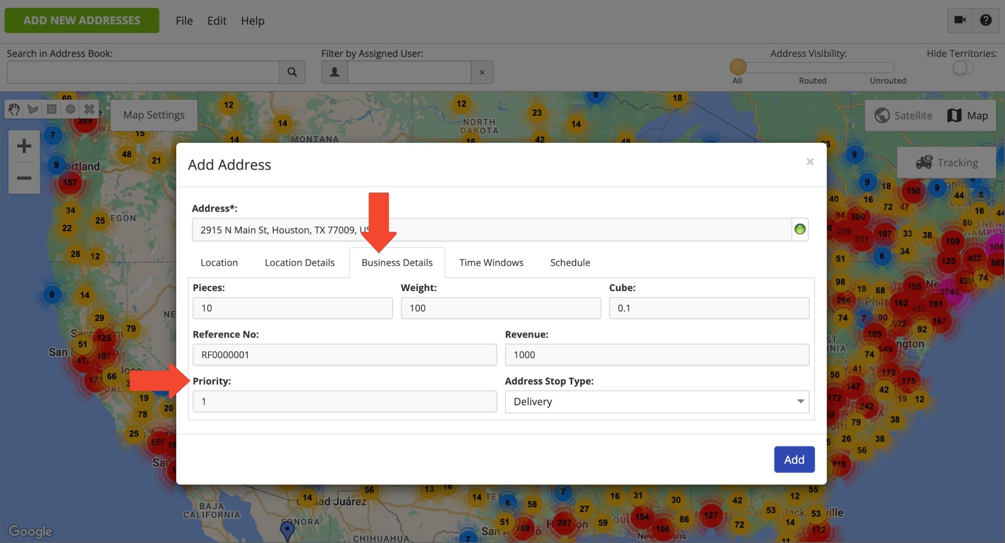 Add priority to customers and locations in the Address Book for planning and optimizing last mile prioritized routes.