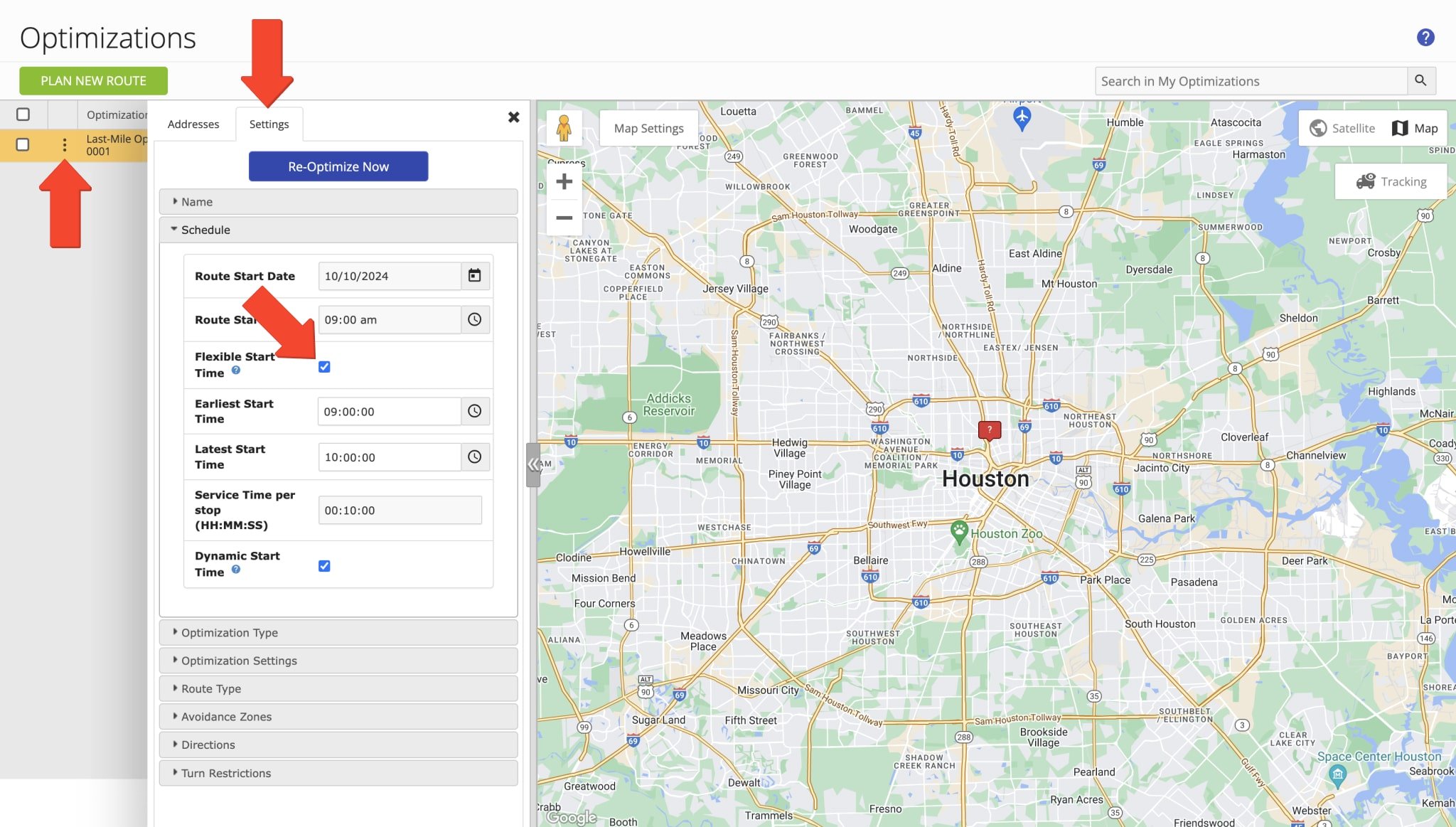 Adding Flexible Start Time in Optimizations to automatically reschedule planned routes with Time Windows.