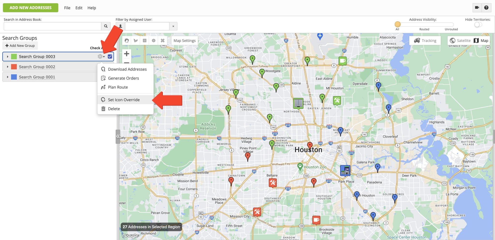 Set icon override for the addresses and customer locations filtered on the Address Book Map.