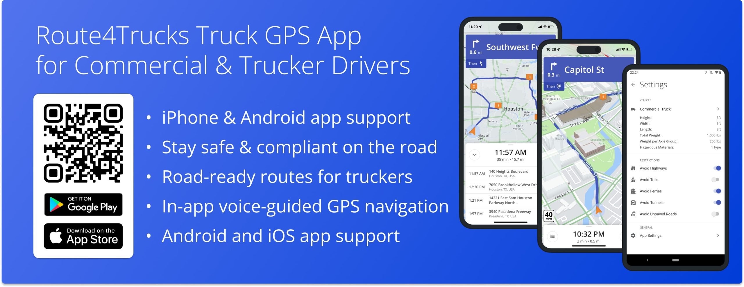 Download and install the best truck routing app Route4Trucks on iPhone, iPad, and Android phones and tablets.