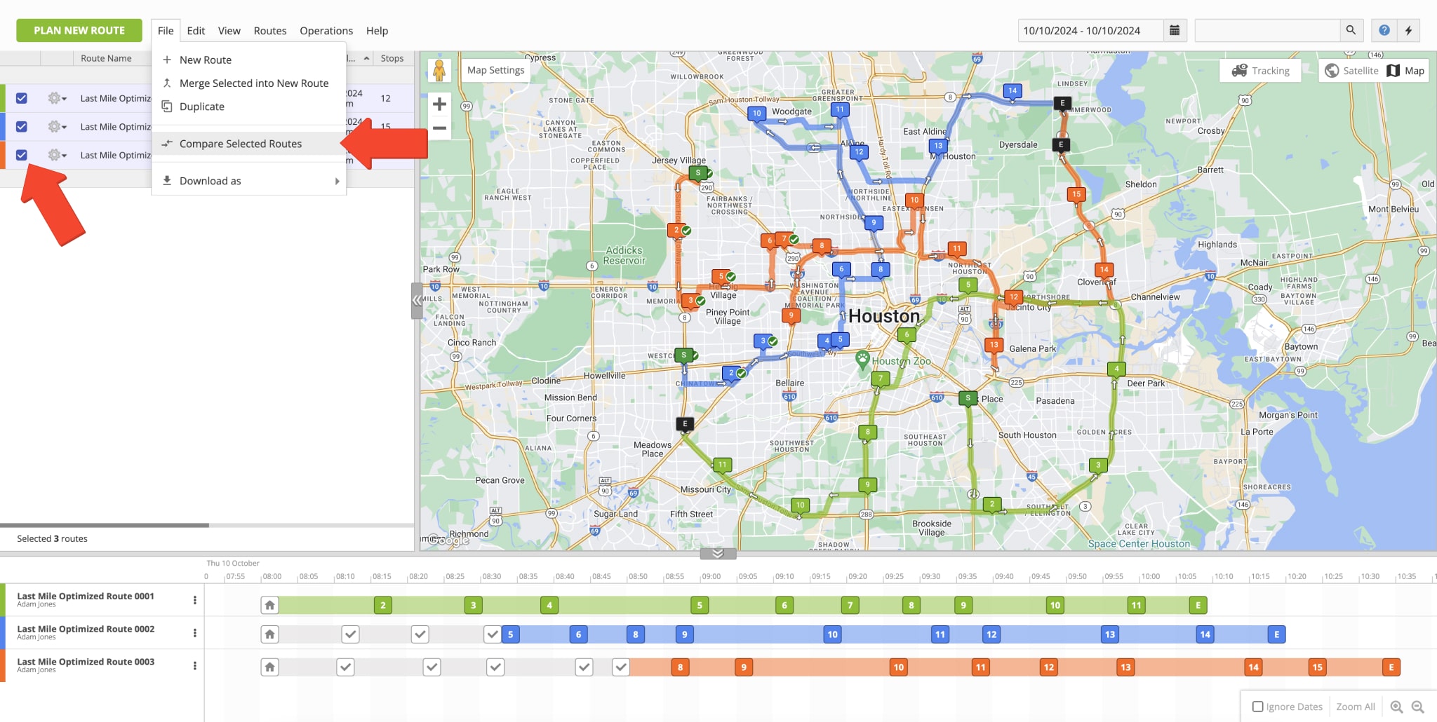 Compare multiple routes side by side on the Route4Me Routes Map.