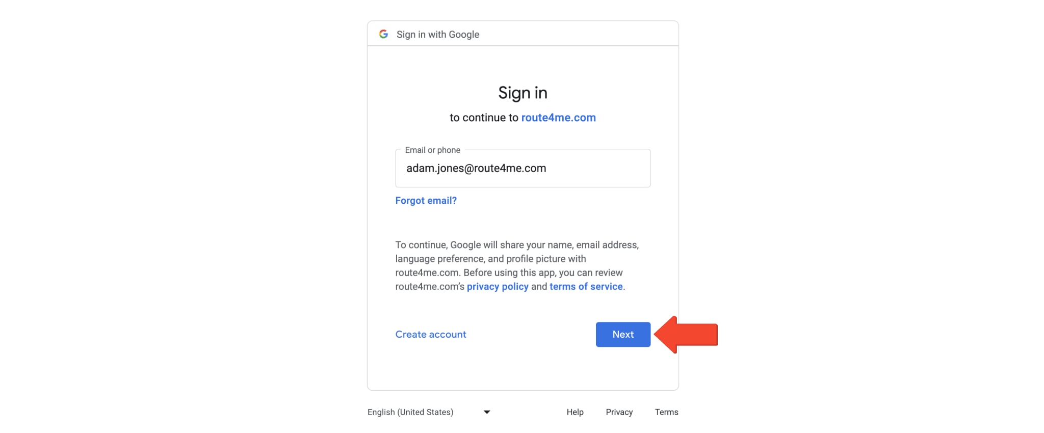 Log into the Route4Me Web Platform account using Google Single Sign-On (Google SSO).