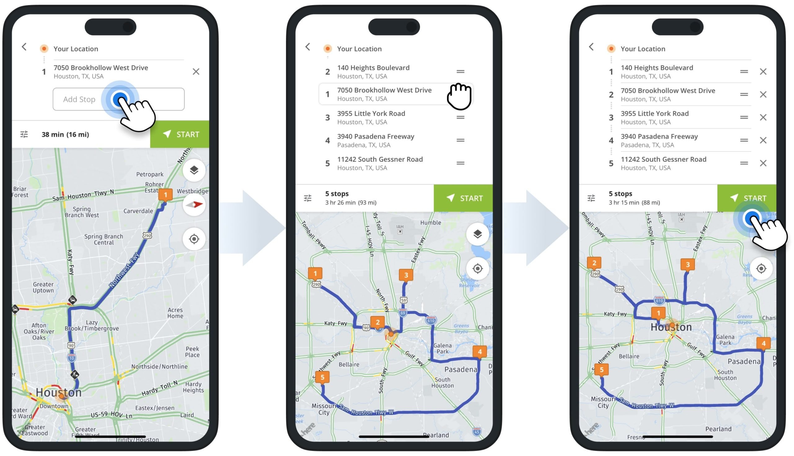 Add multiple stops and addresses to the multi-stop truck route planner app for commercial vehicles.