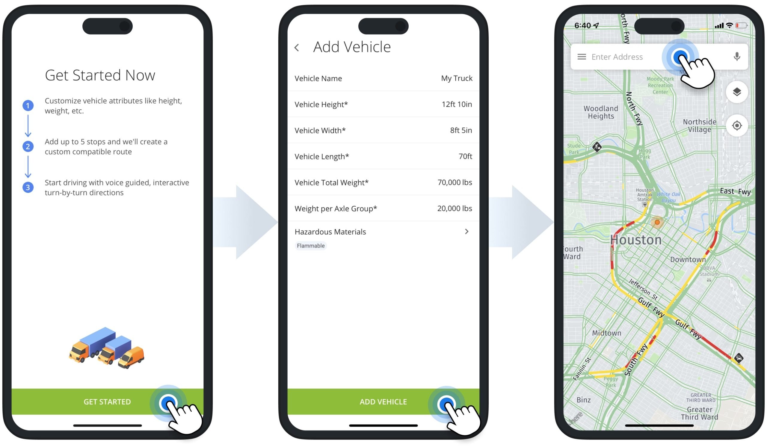 Set up the Route4Trucks app and add commercial vehicle parameters for truck route planning.