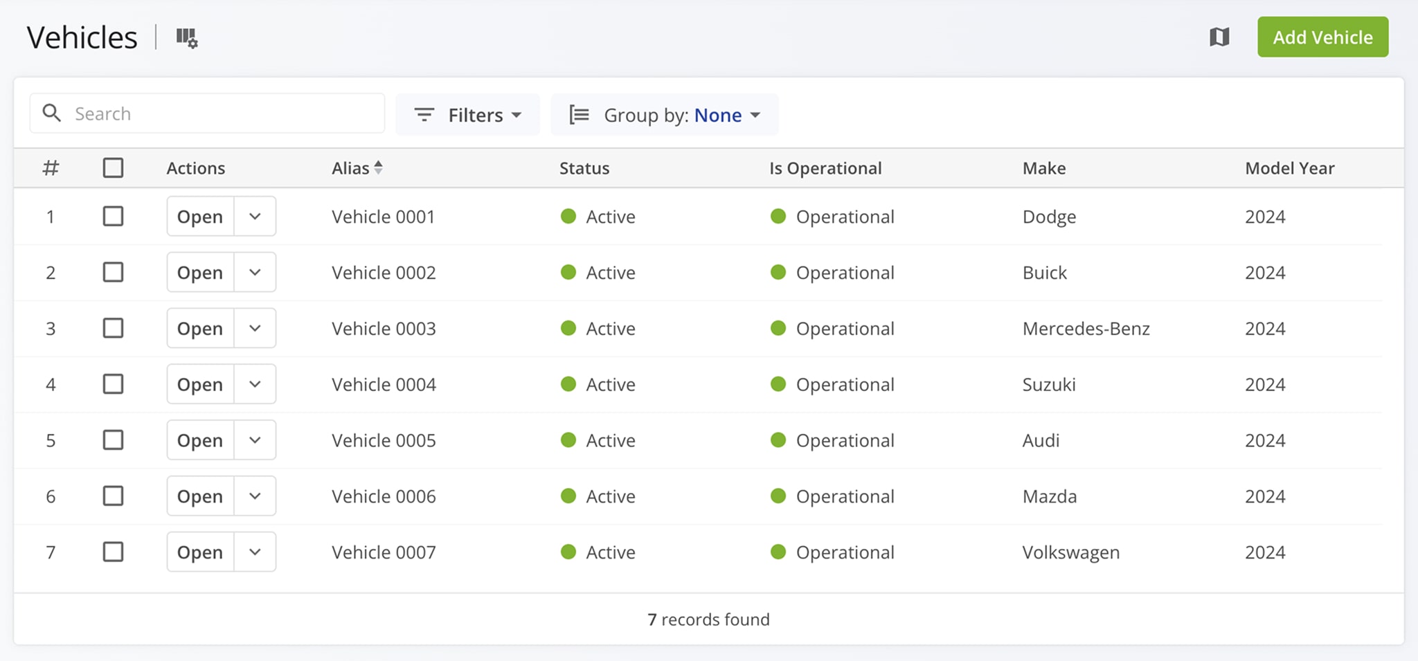 To access the Vehicles List, go to 'Team' and 'Vehicles' from the Navigation Menu.
