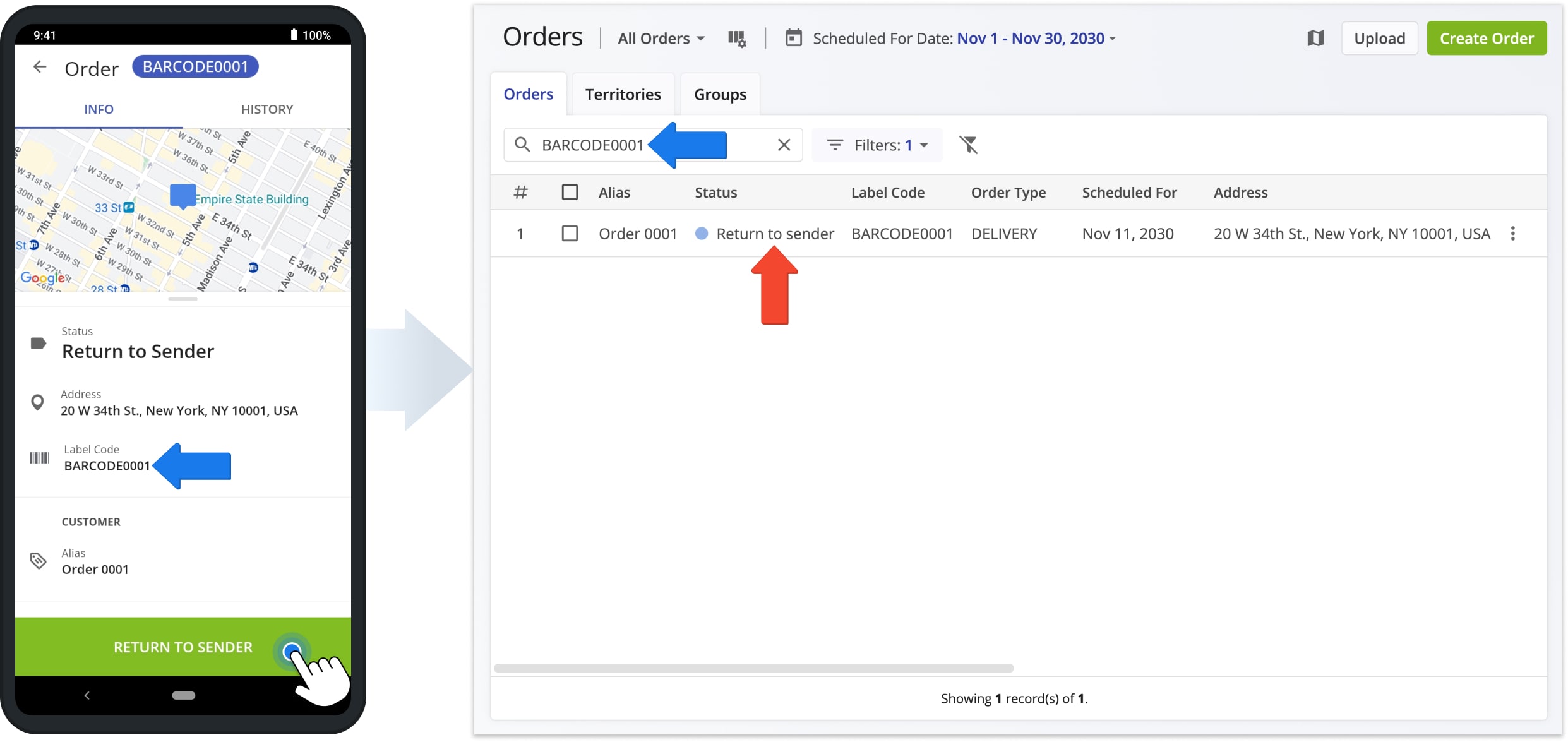 Return to sender order statuses are synchronized automatically with your account.