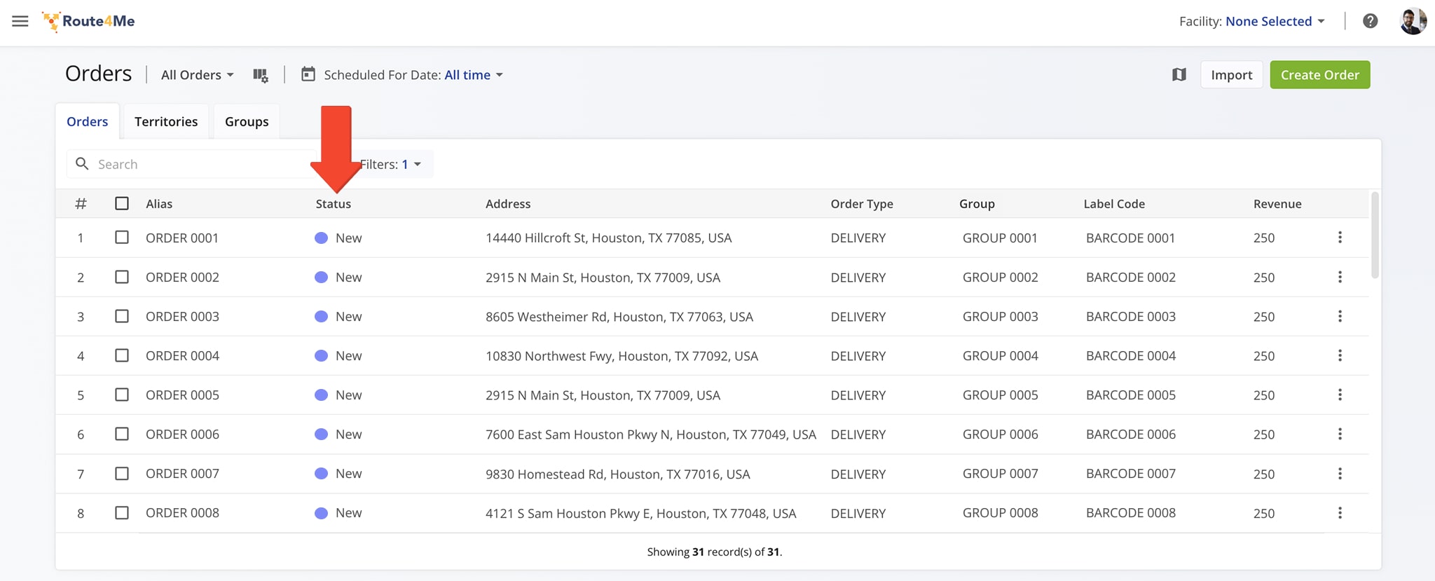 Every order you add will automatically received a New status.