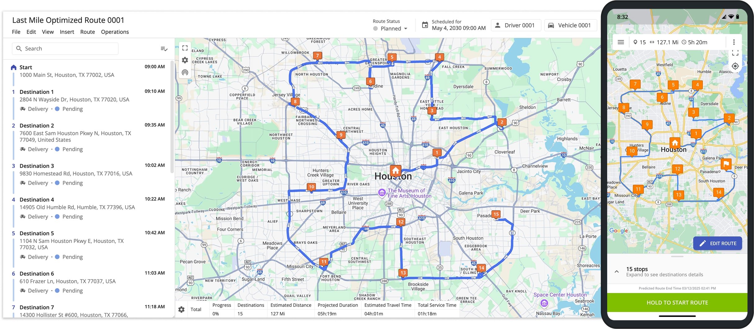 Web Route Editor and Mobile Driver Apps real-time route synchronization for inserted and removed stops, route and stop statuses, attached proof of visit and delivery, and other route updates.