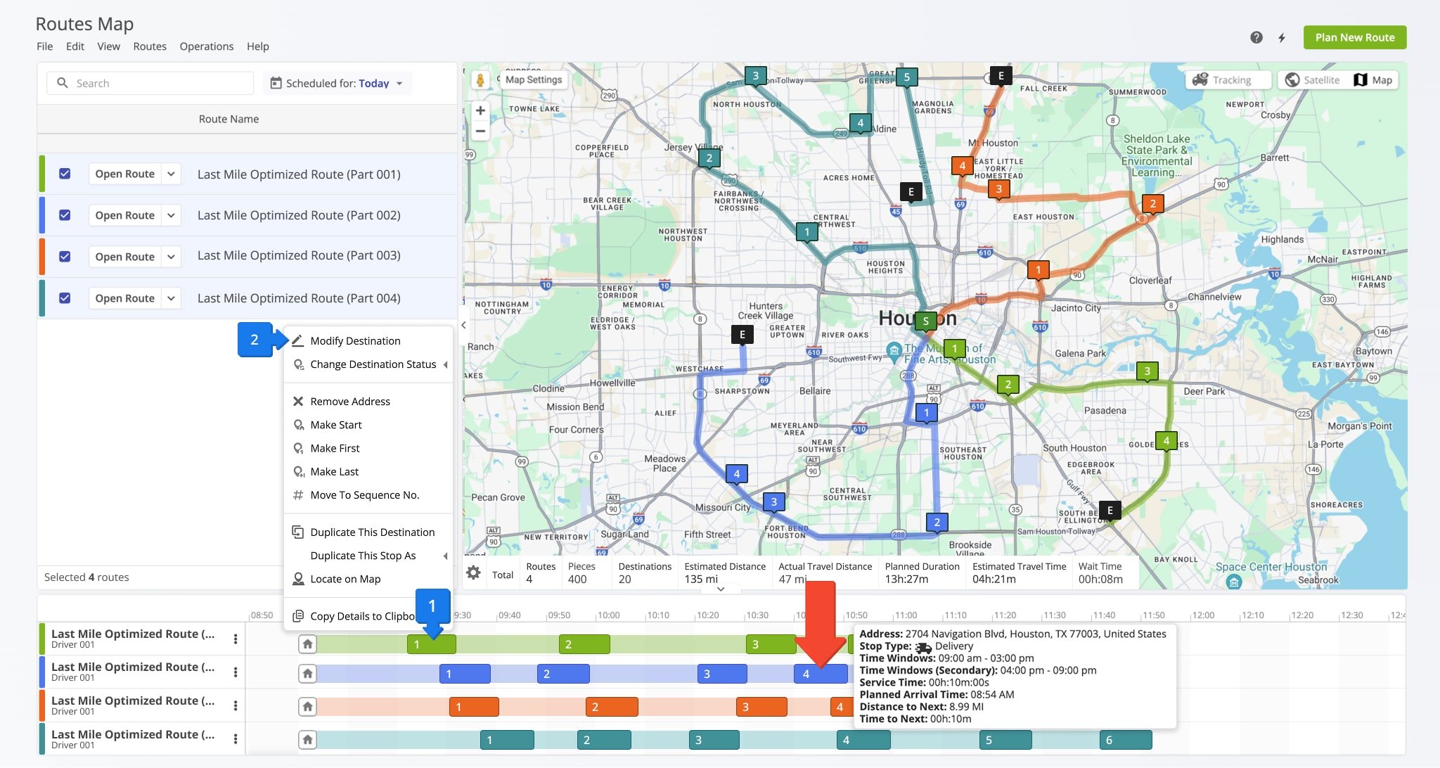 Optimized last mile routes with Customer Time Windows and minimized wait time between route stops.