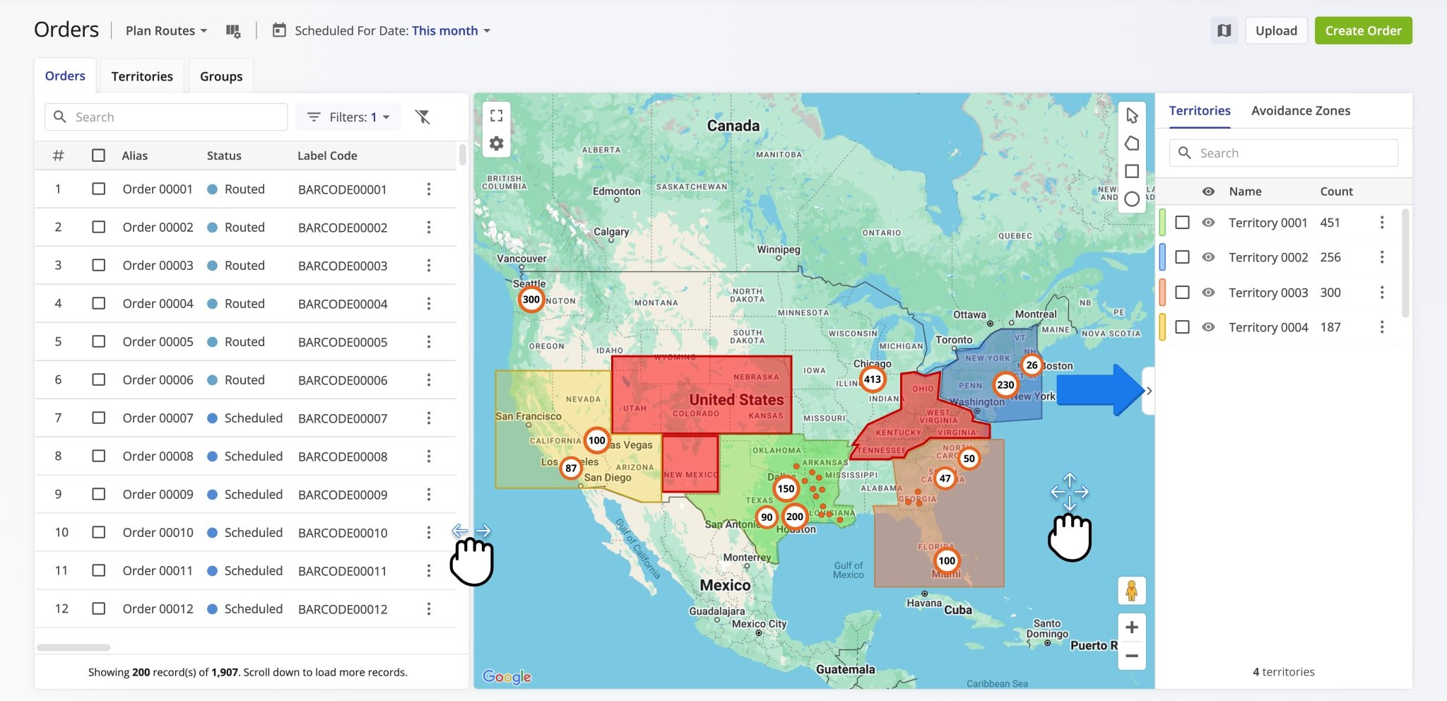 Use Route4Me's Orders Map with the same controls you're familiar with from Google Maps.