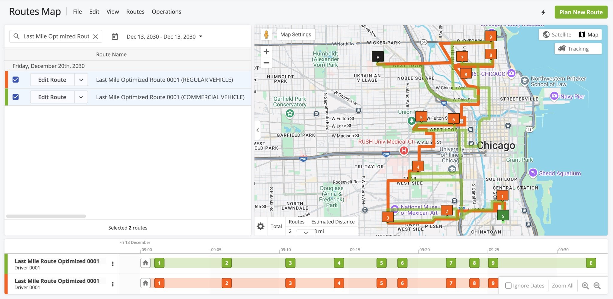 Route4Me's dynamic routing software enables conversion of regular vehicle routes into commercial vehicle-optimized routes by assigning a Commercial Vehicle Profile.