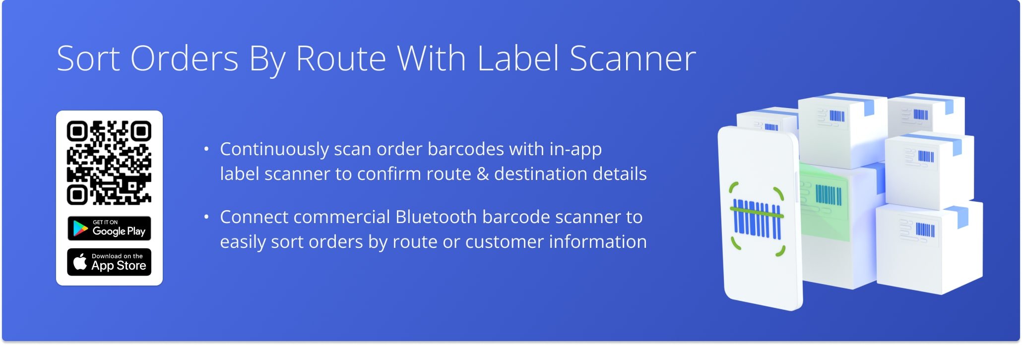 Physically sort orders by route according to the details of the route and customer destination associated with them by scanning order barcode labels.