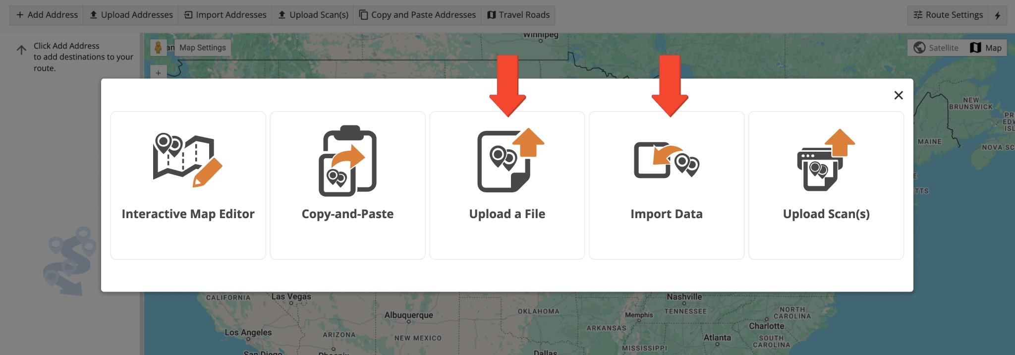 Upload or import a spreadsheet with customer Time Windows, route addresses, and other route data.