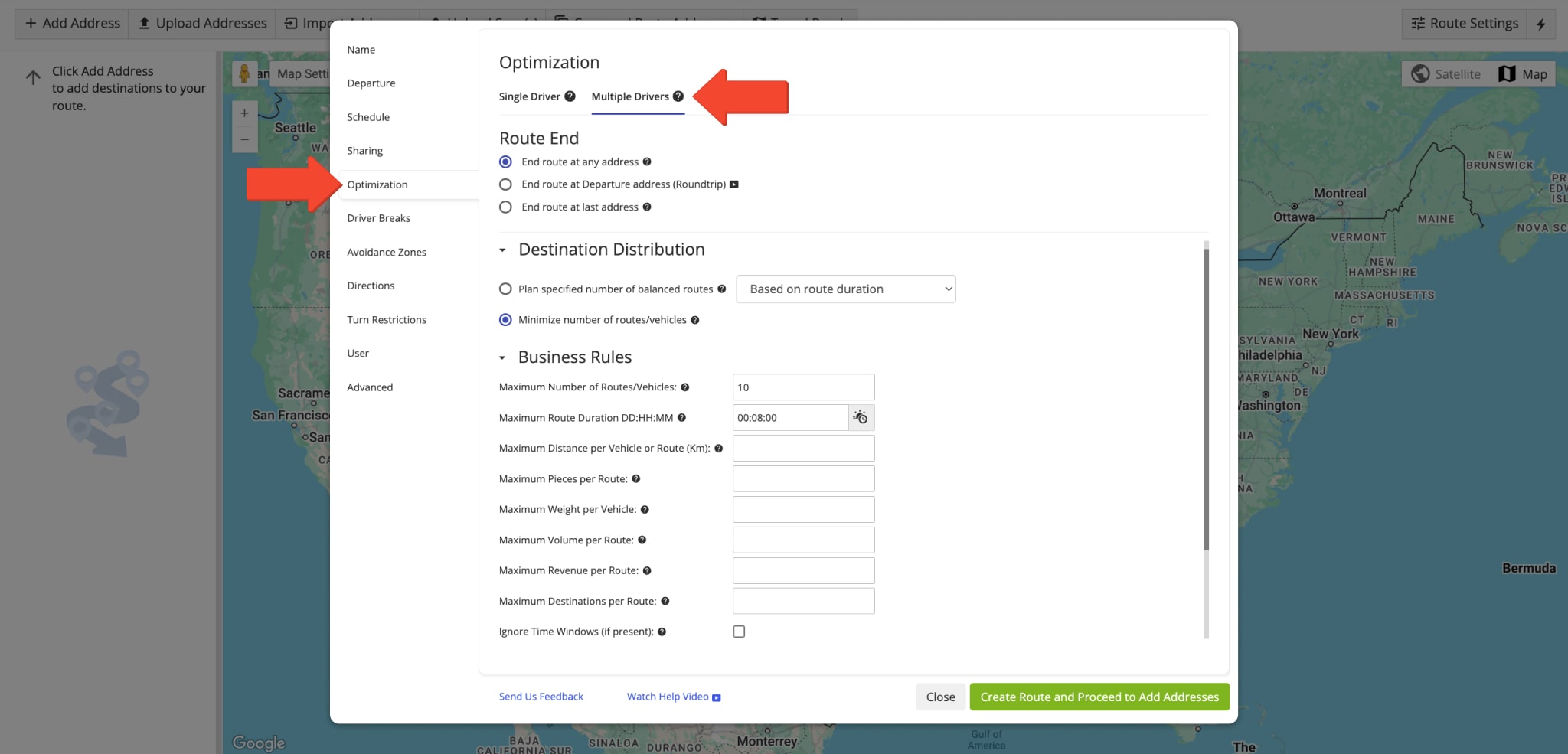 Multiple Drivers Route optimization plans the most optimal number of routes based on Customer Time Windows.