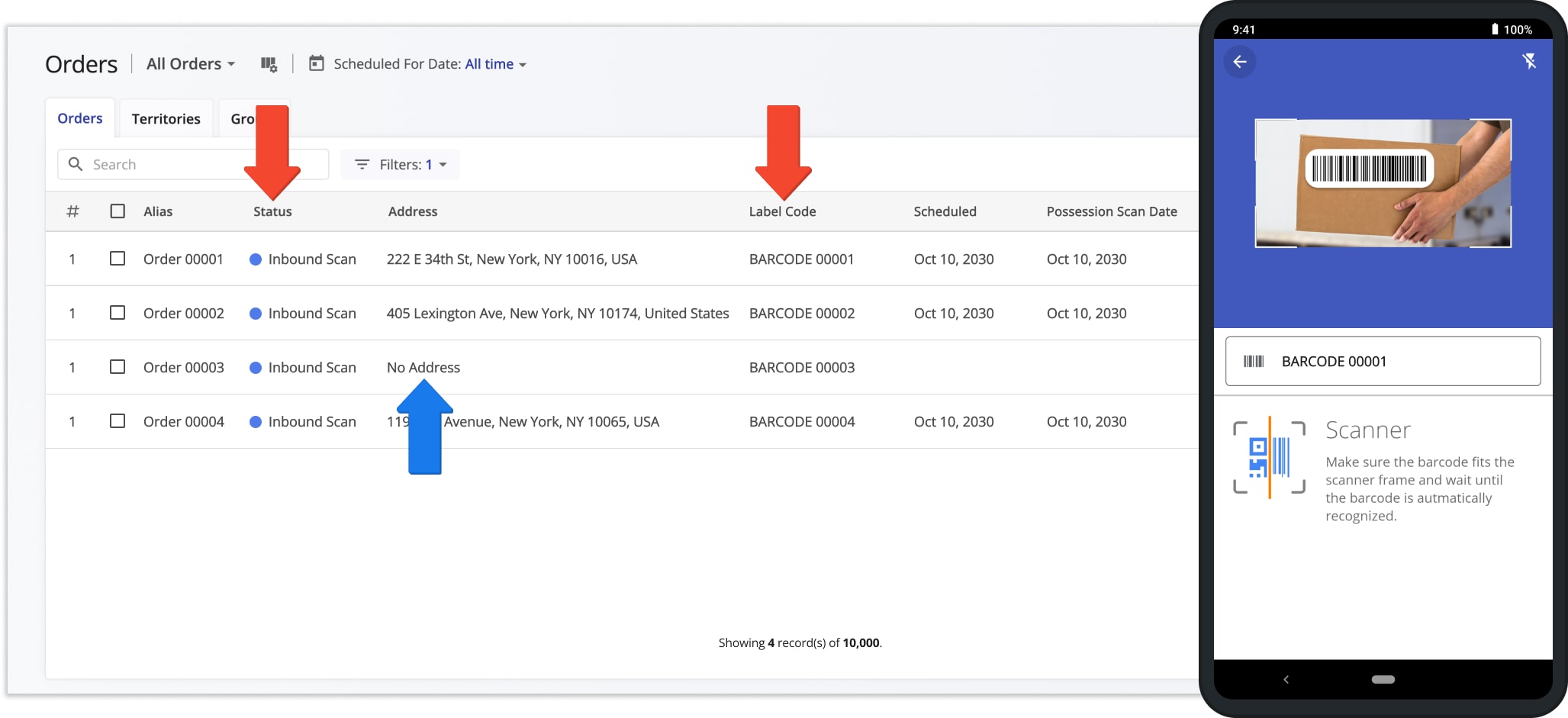 Scanning Inbound Scan orders with Route4Me's barcode scanner and synchronizing orders with the Web Platform in real-time.