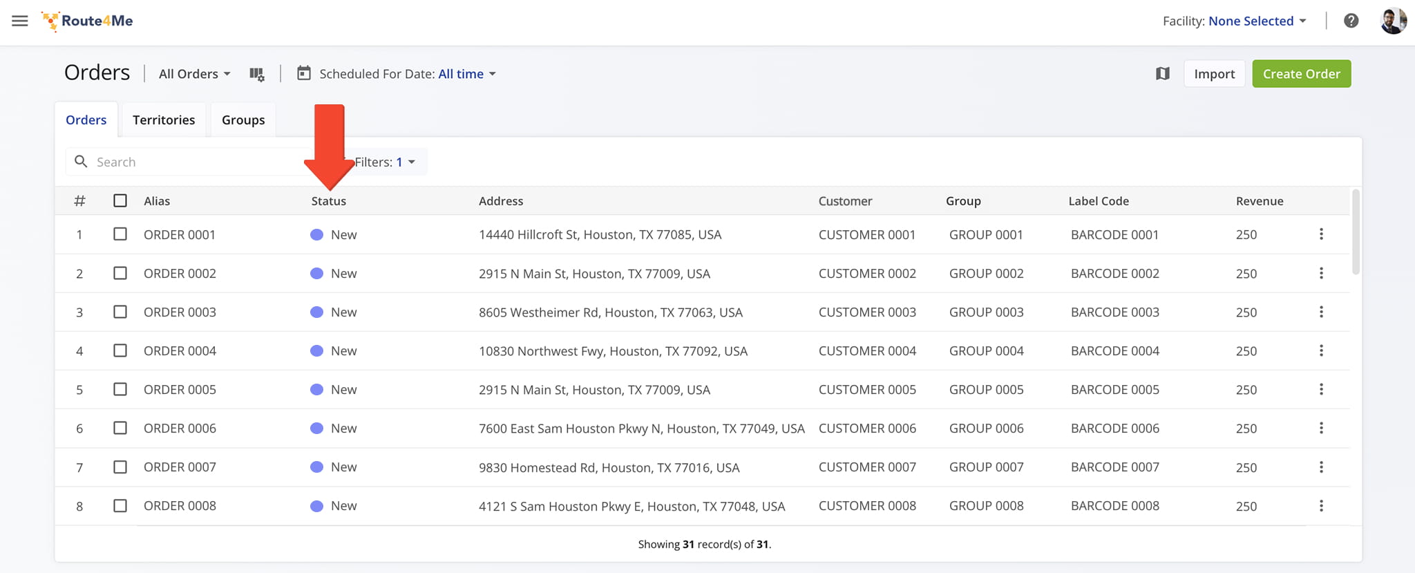 Every order you add will automatically received a New status.