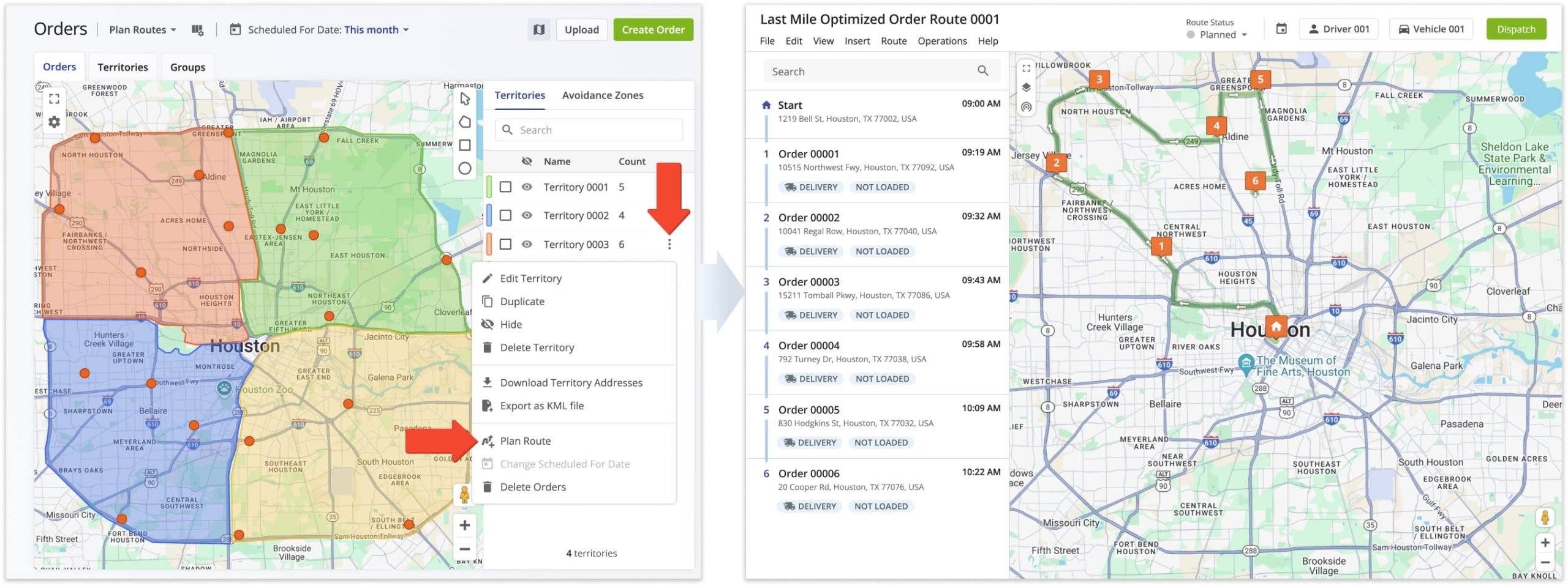 Plan customer order routes from a geographic Order Territory.