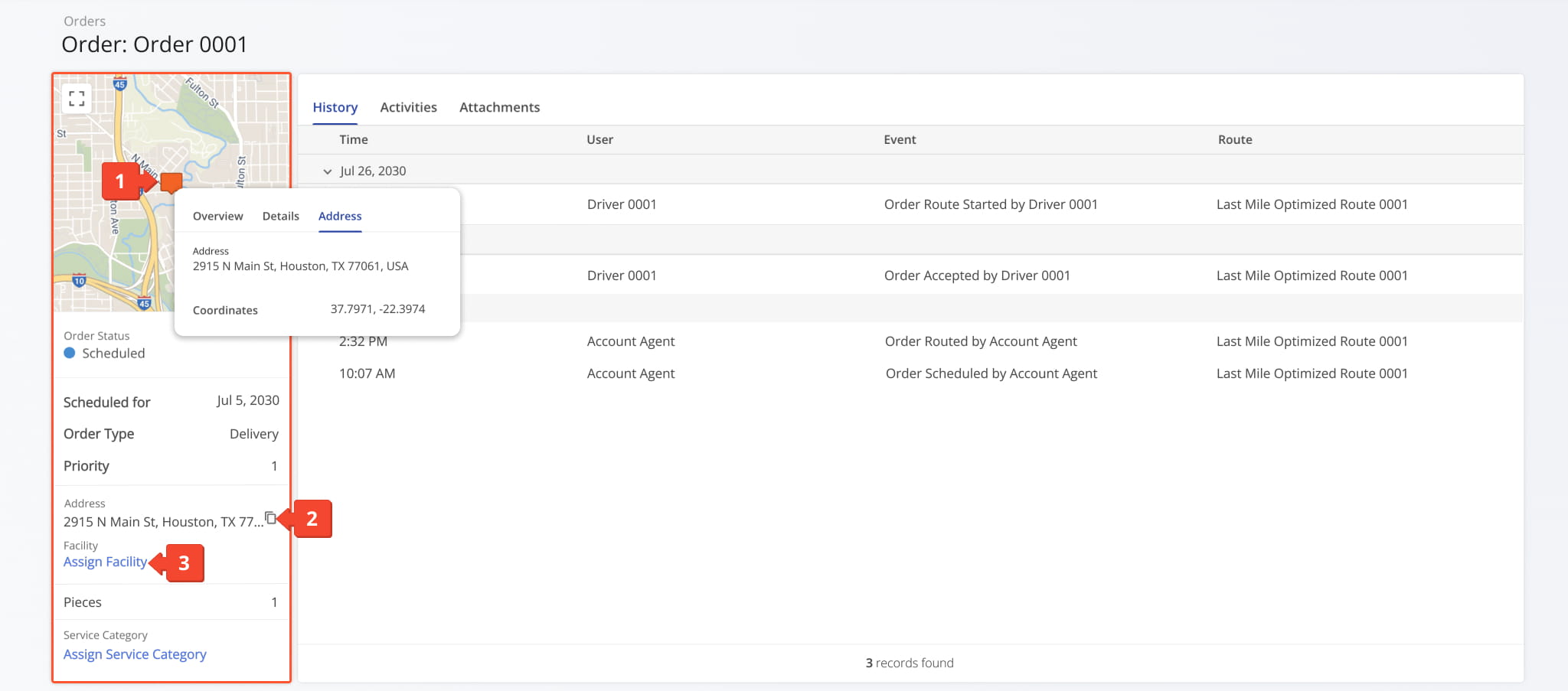 The Order Information panel is a summary of key details, including Customer and Address information, Order Type, Scheduled For Date, and more.