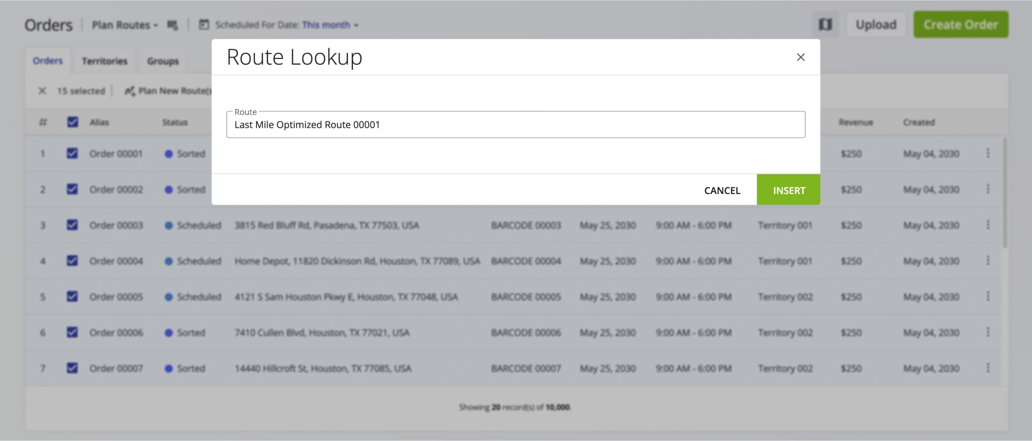 Use the Route Lookup window to easily find a preferred route to insert orders into.