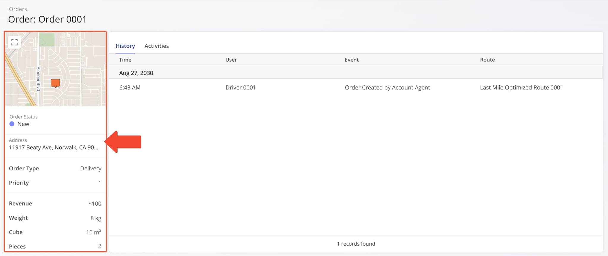 The Order Information panel shows key order details and lets you view or edit them.